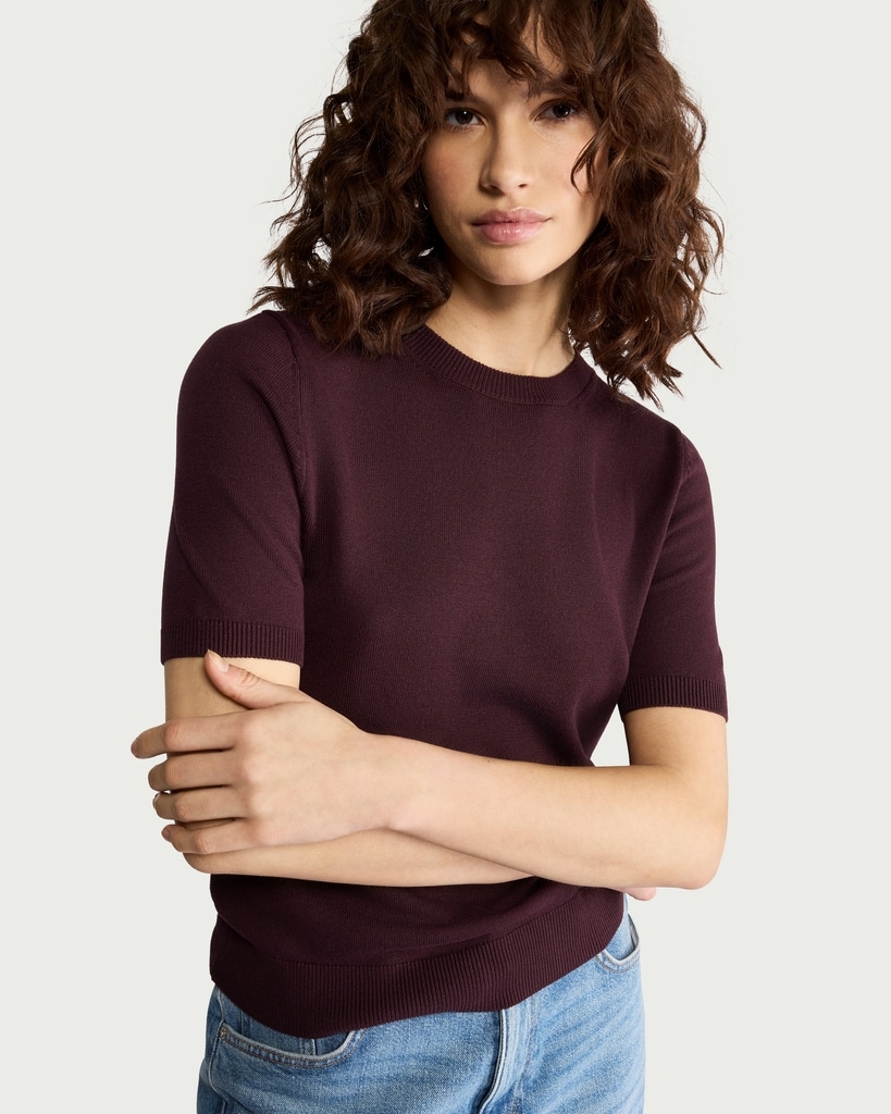 F&F Knitted Short Sleeved Jumper in Burgundy