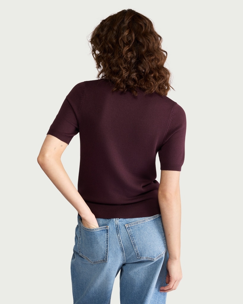 F&F Knitted Short Sleeved Jumper in Burgundy thumbnail 3