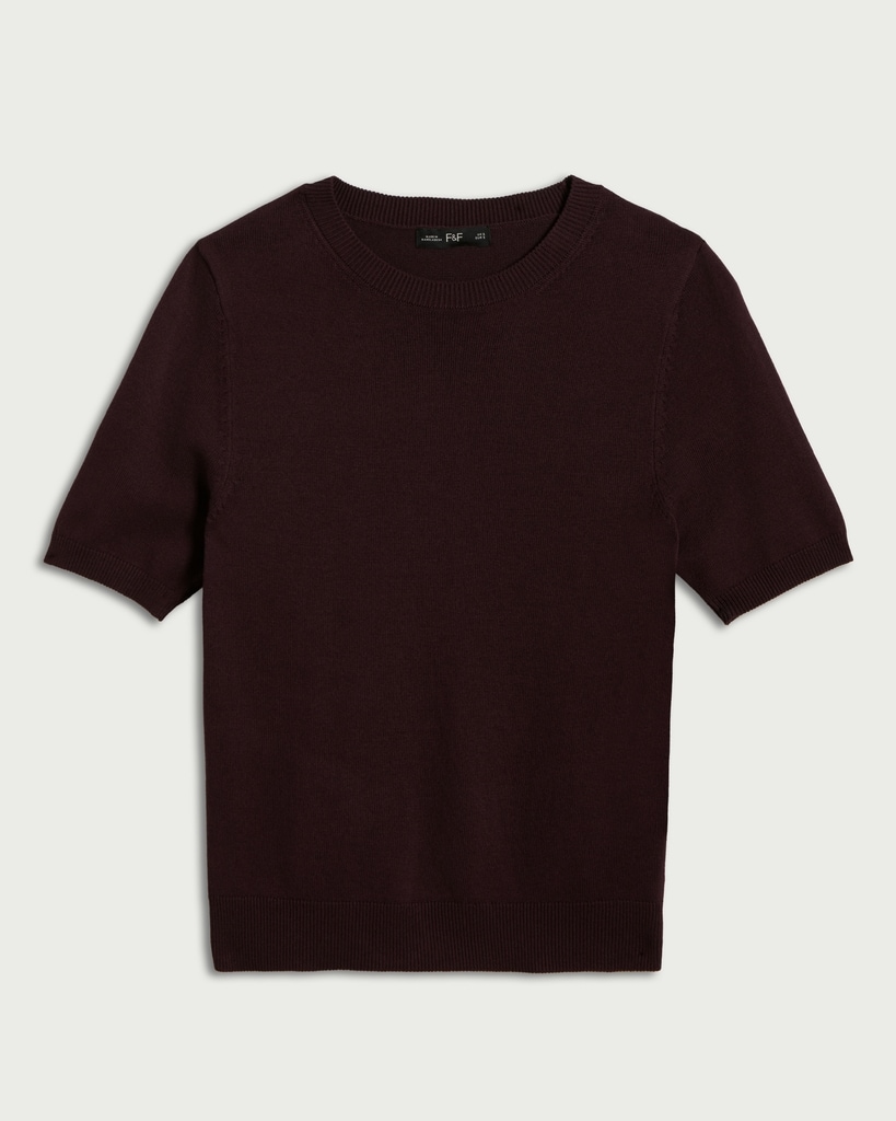 F&F Knitted Short Sleeved Jumper in Burgundy thumbnail 4