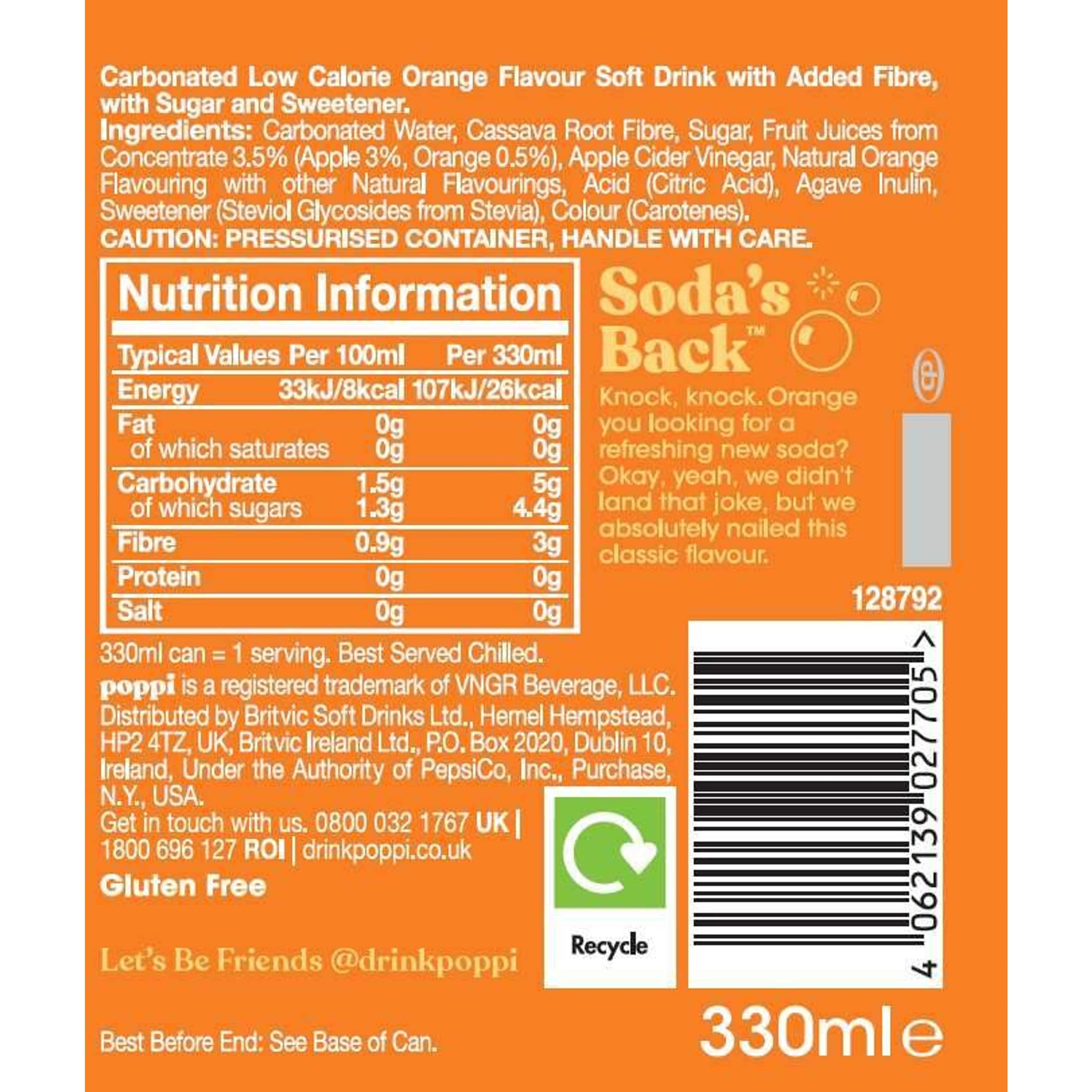 Poppi Orange Soda Can 330ml thumbnail 4