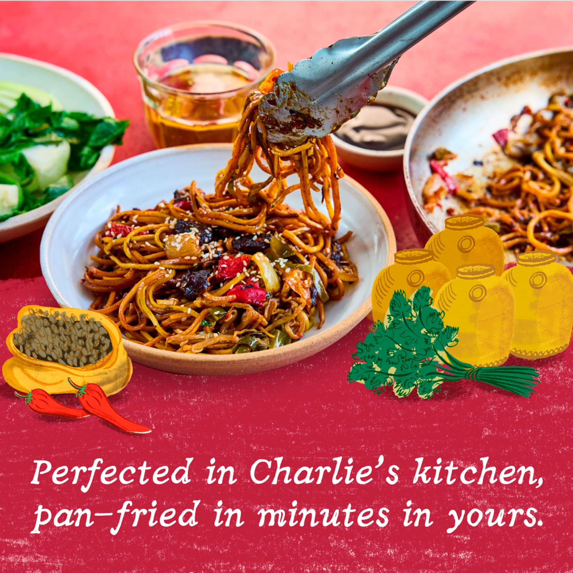 Charlie Bigham's Pan Fry Szechuan Chilli Beef Noodles 380g thumbnail 2