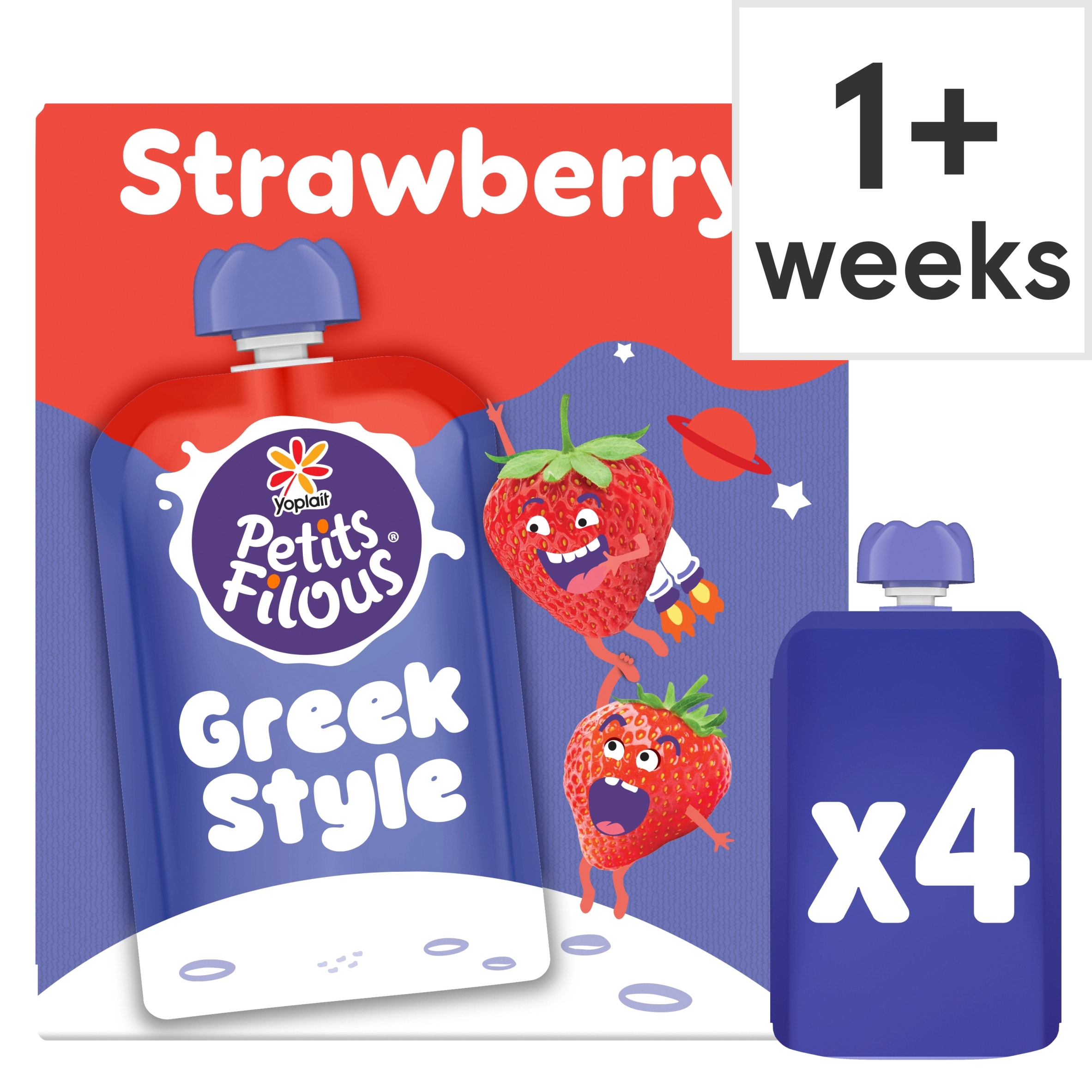 Petits Filous Greek Style Strawberry Yogurt Pouch 4x85g