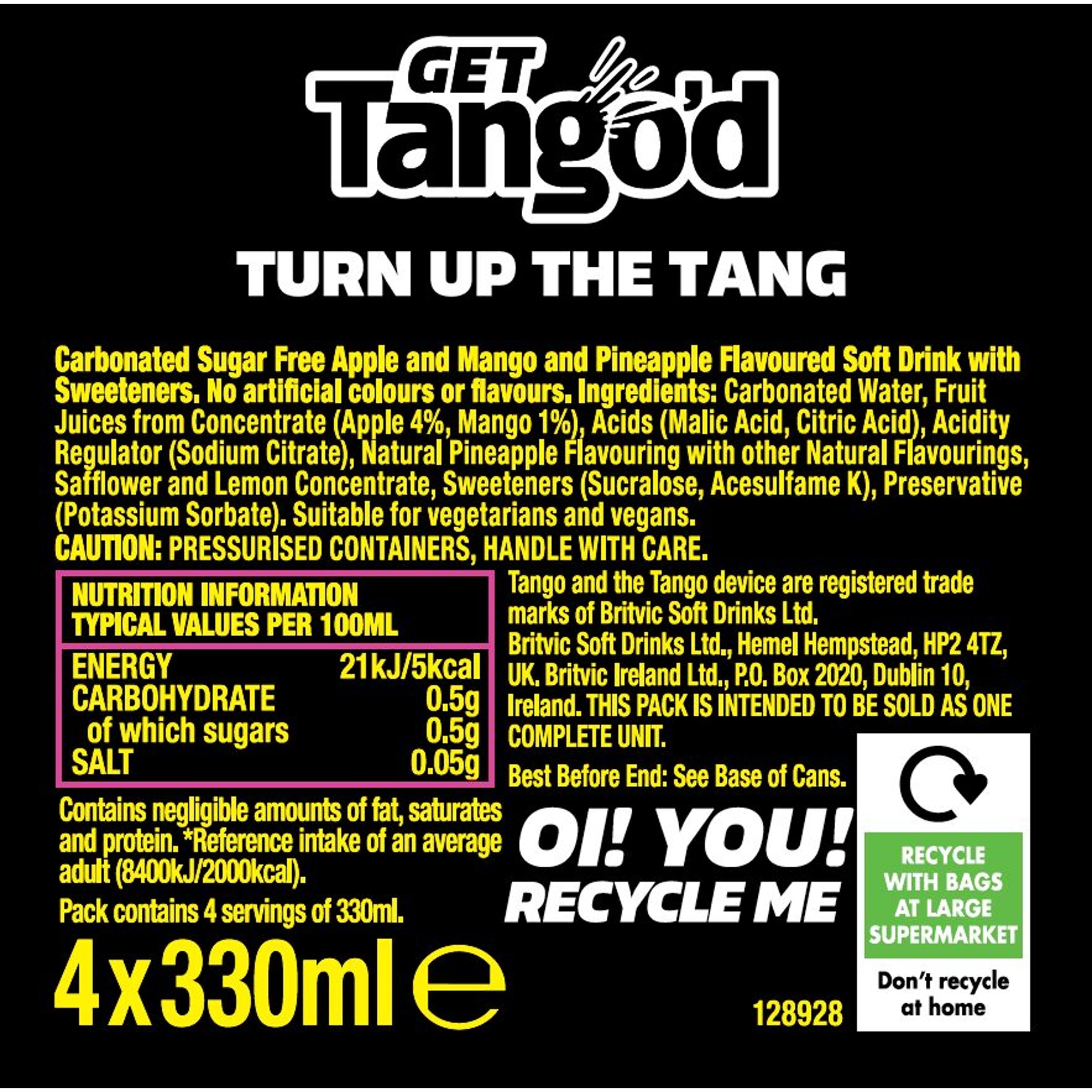 TANGO Sours Tropical Sugar Free 4x330ml thumbnail 3