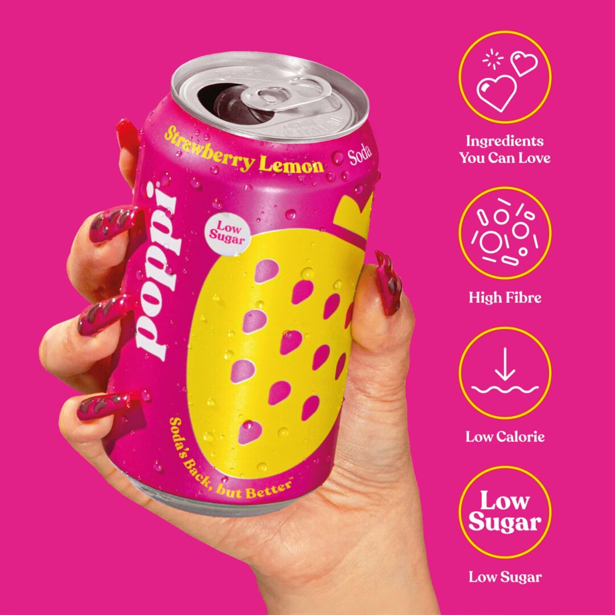 Poppi Strawberry & Lemon Soda Can 330ml thumbnail 2