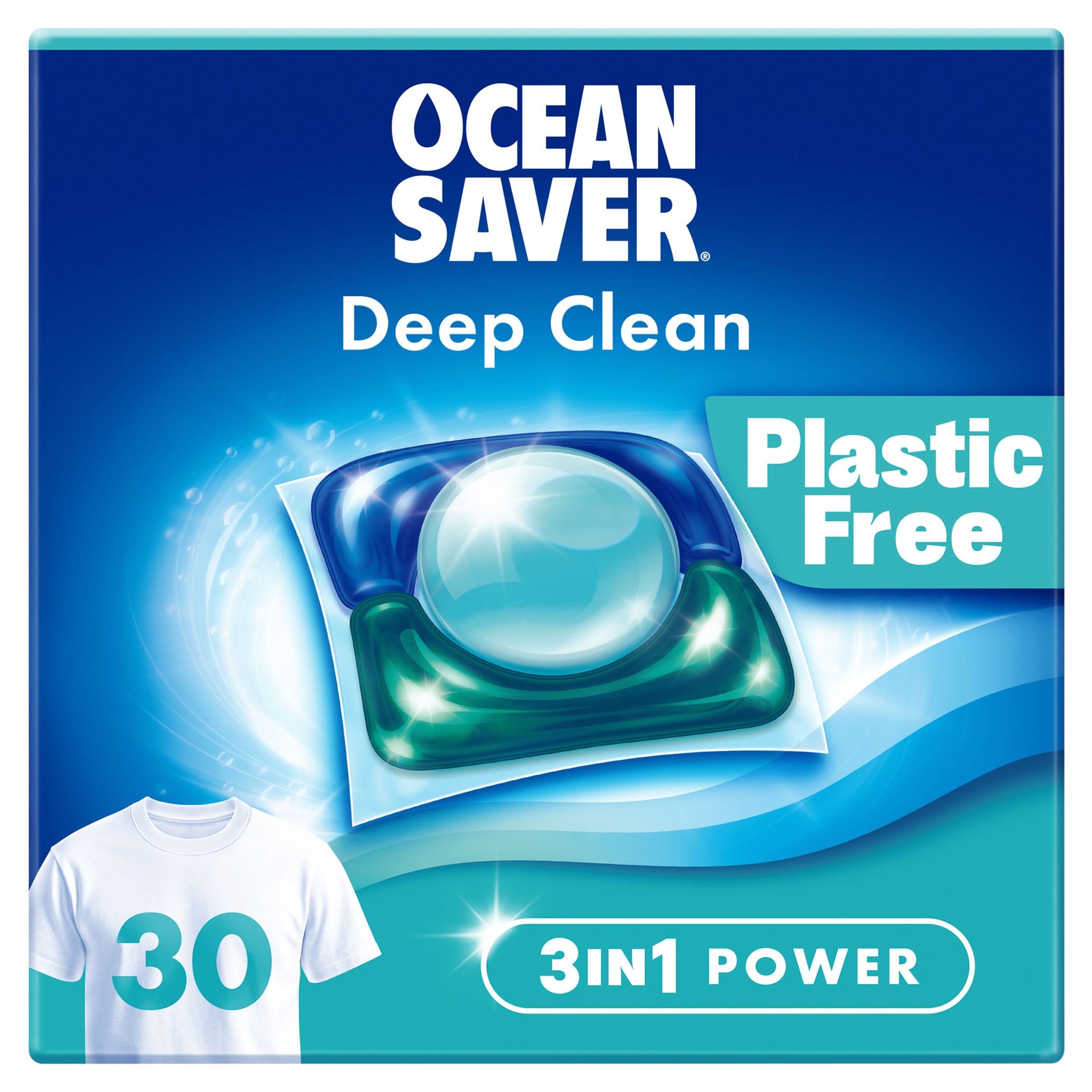OceanSaver Plastic Free 30 Deep Clean Washing Capsules Wild Sea & Sandalwood 420ml