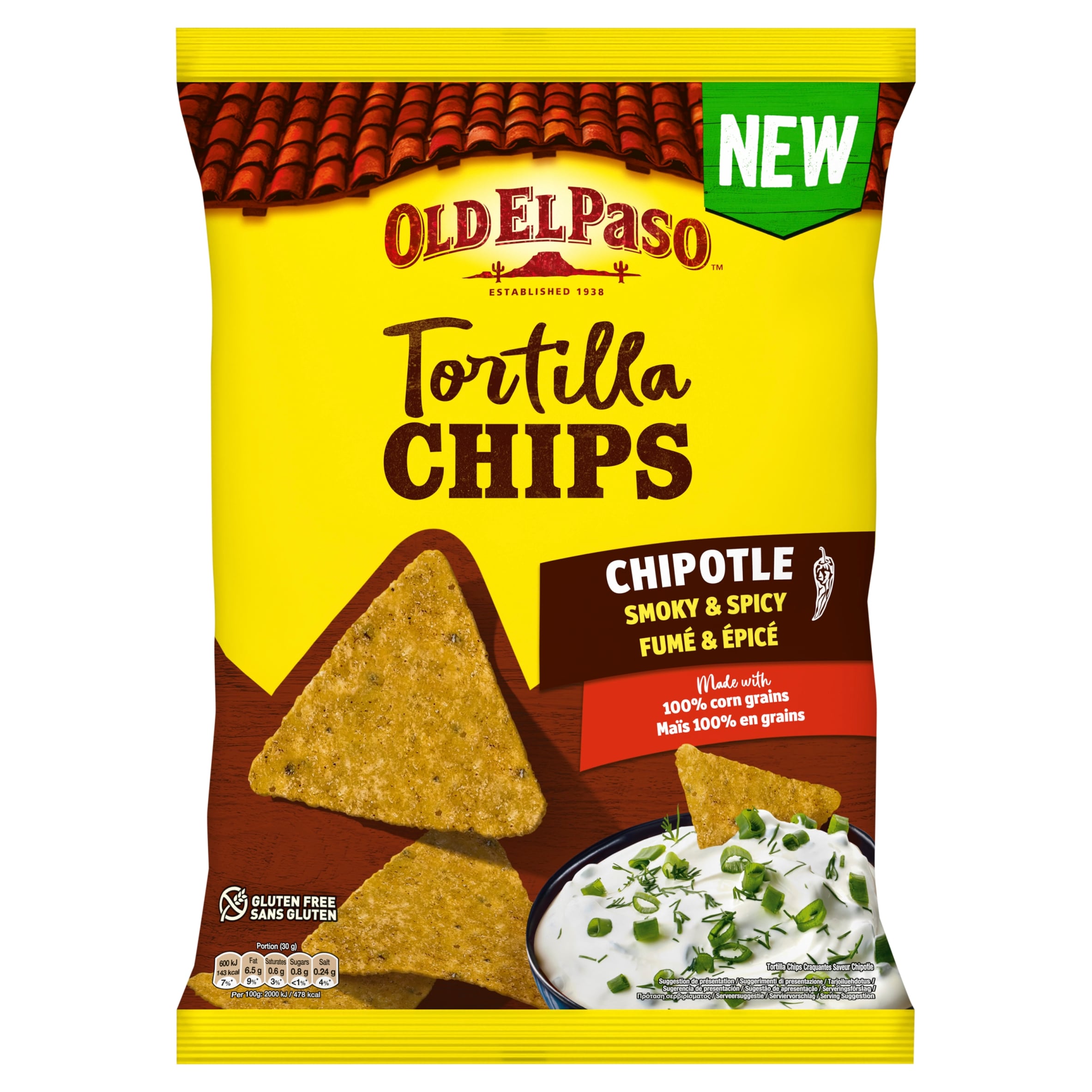 Old El Paso Tortilla Chips Chipotle Smoky & Spicy 185g.