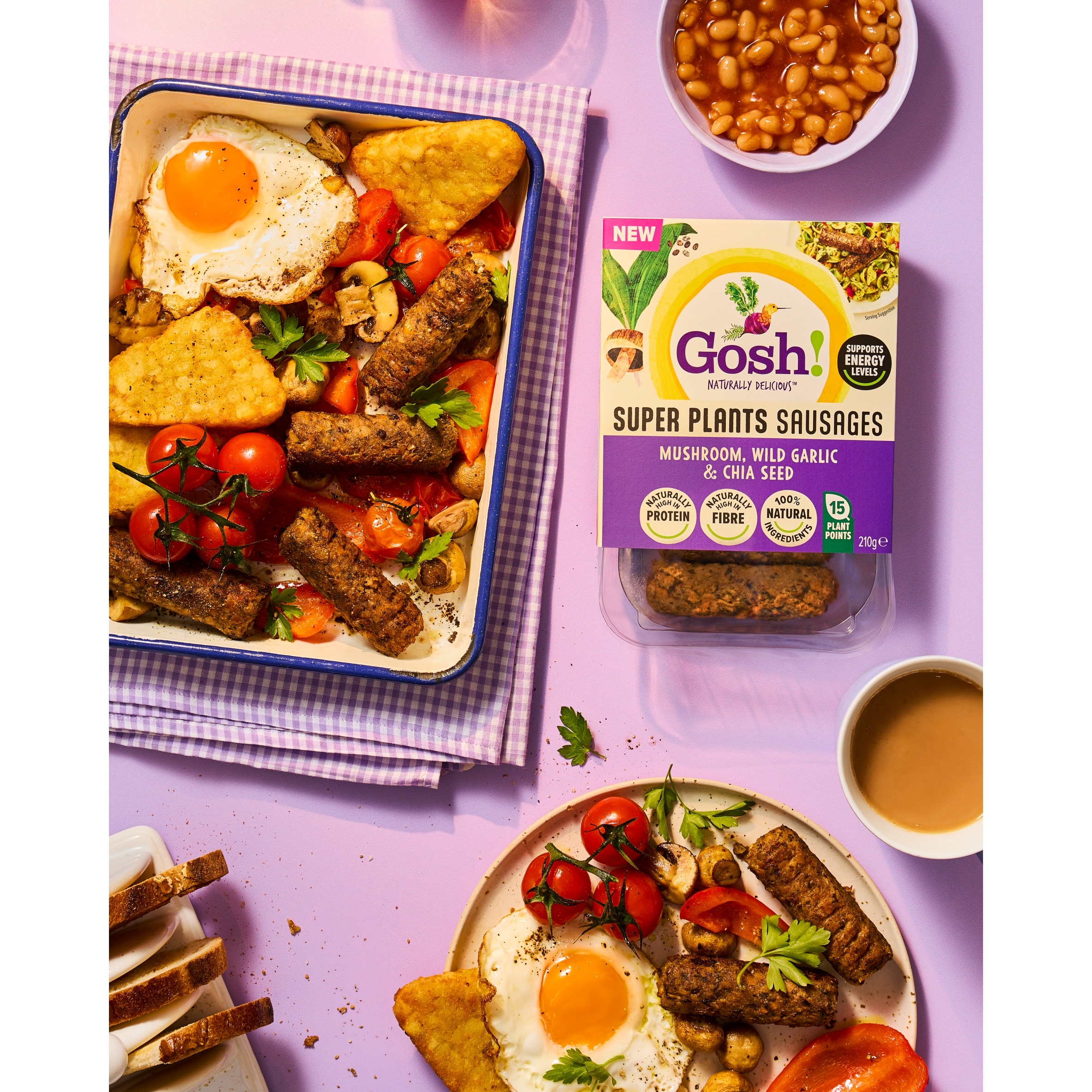 Gosh! Super Plants Mushroom, Wild Garlic & Chia Seed Sausages 210g thumbnail 3