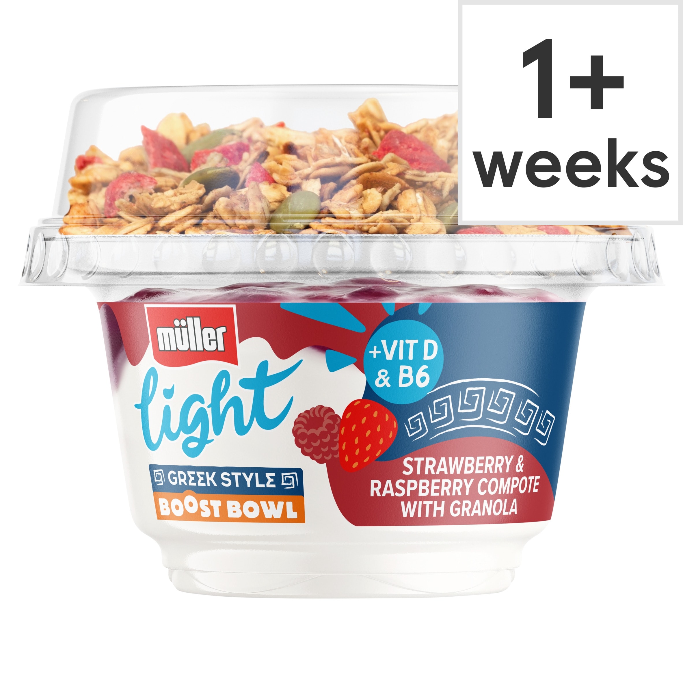 Muller Light Greek Boost Bowl Strawberry & Raspberry Yogurt with Granola 170g