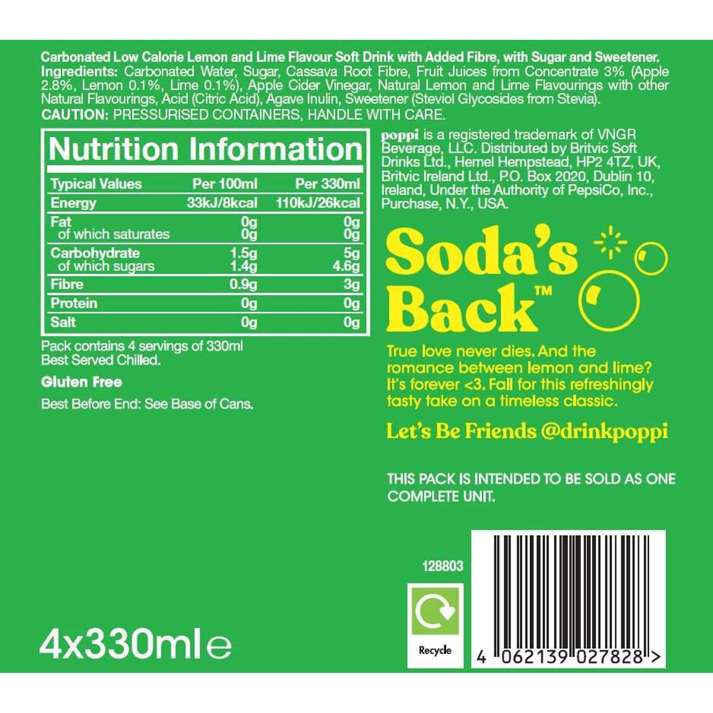 Poppi Lemon & Lime Soda Cans 4x330ml thumbnail 4