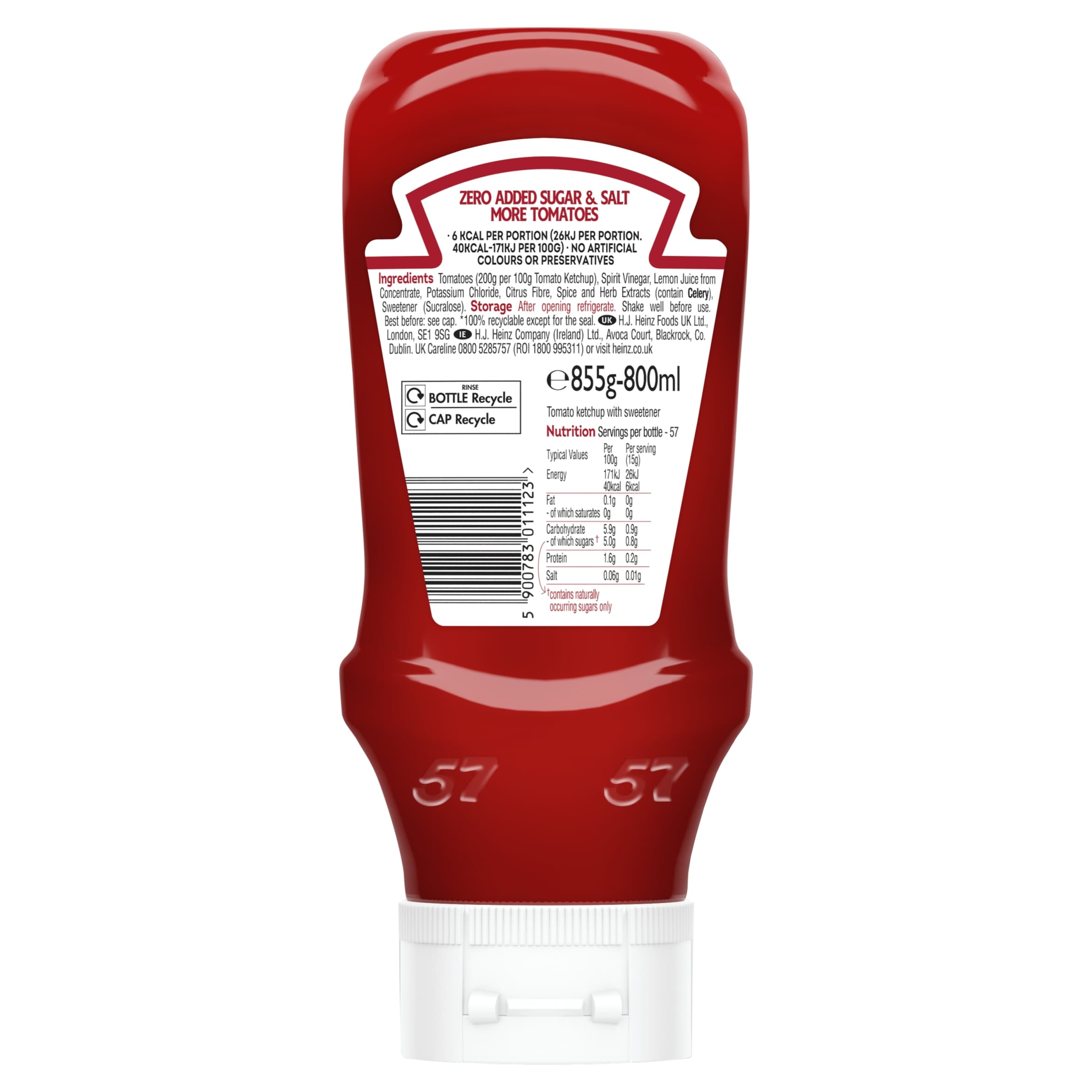 Heinz Tomato Ketchup Zero No added sugar & salt 800ml thumbnail 3