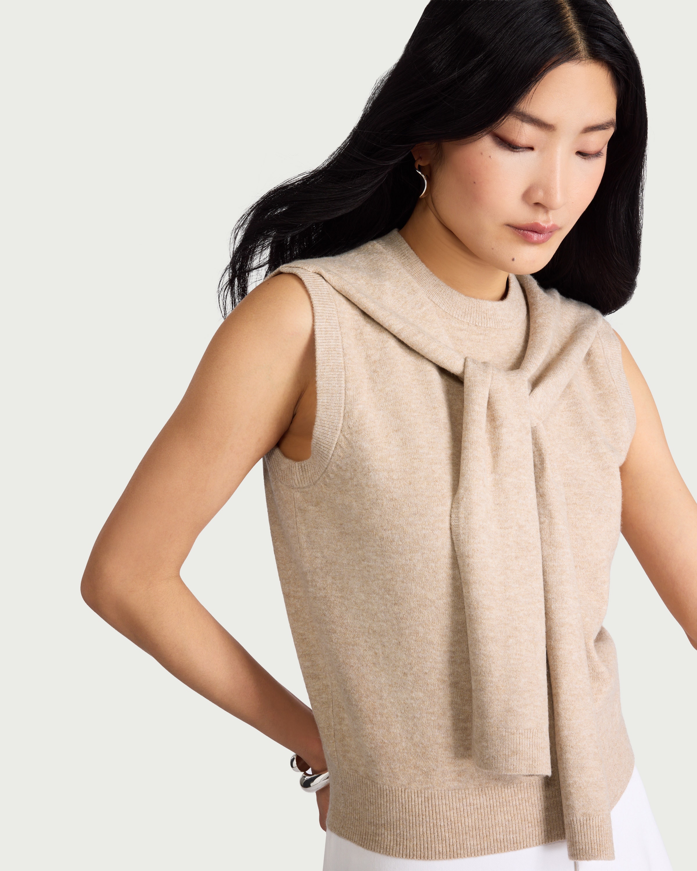 F&F Knitted Scarf Neck Jumper in Neutral