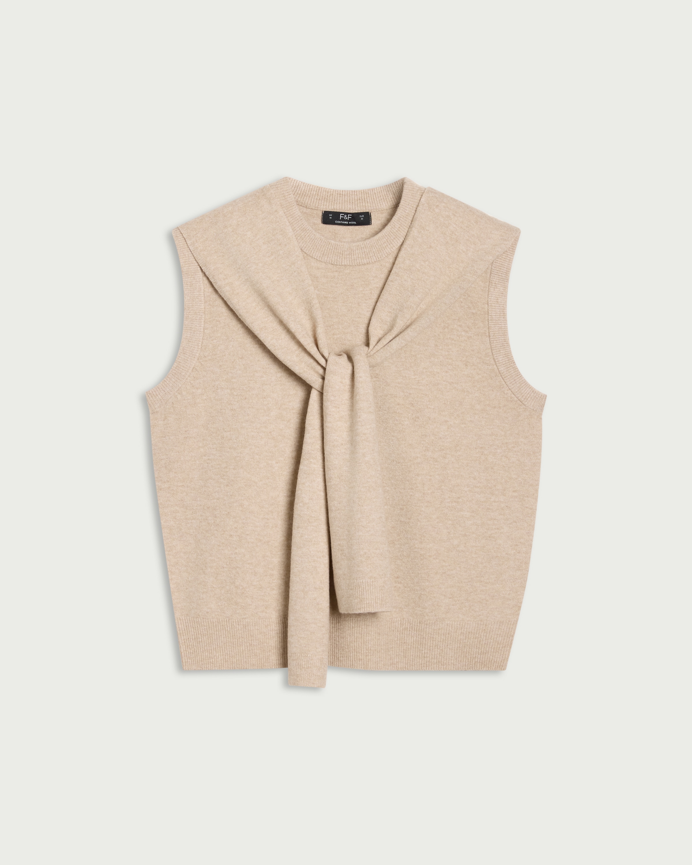 F&F Knitted Scarf Neck Jumper in Neutral thumbnail 4