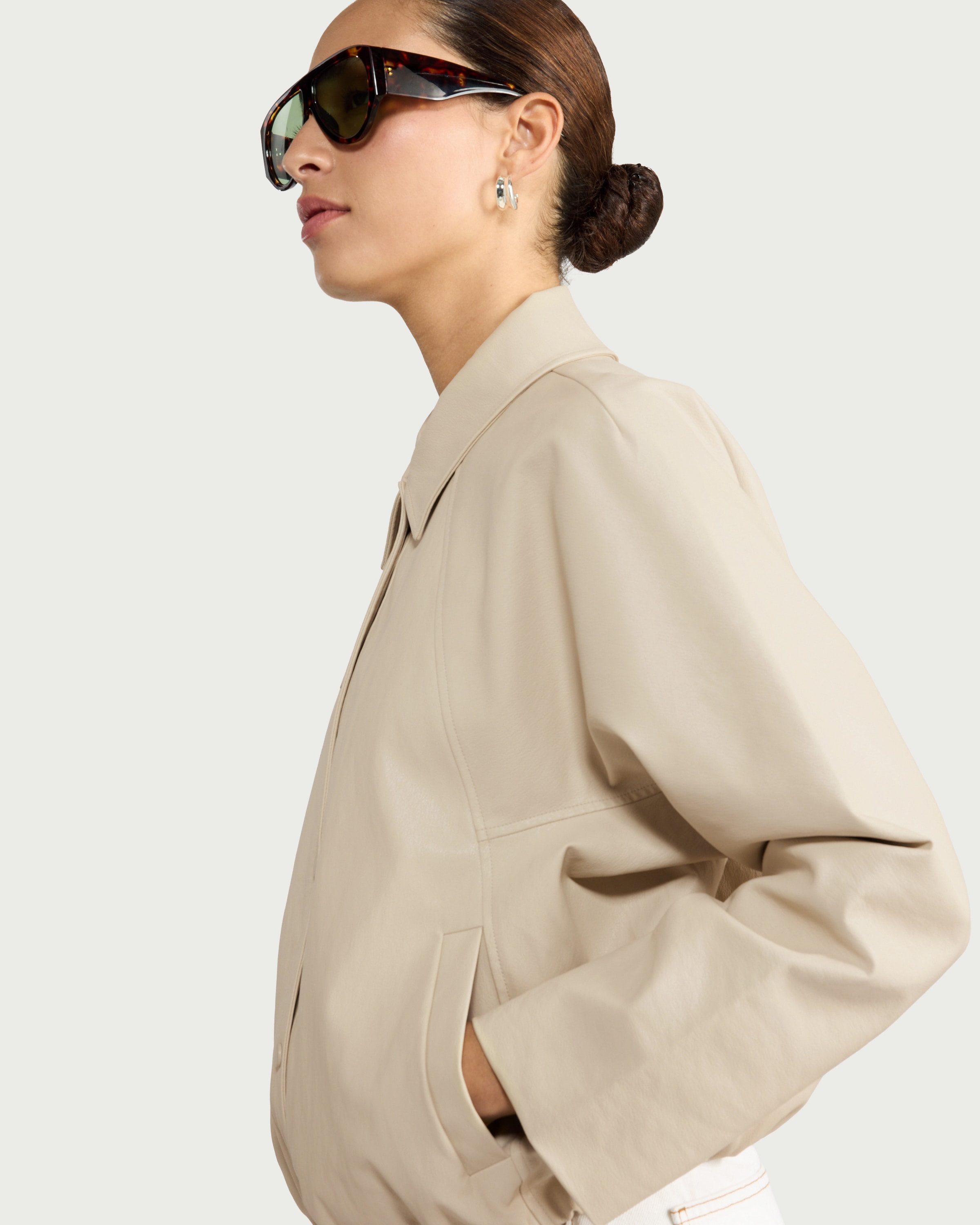 F&F Faux Leather Bubble Hem Jacket in Cream