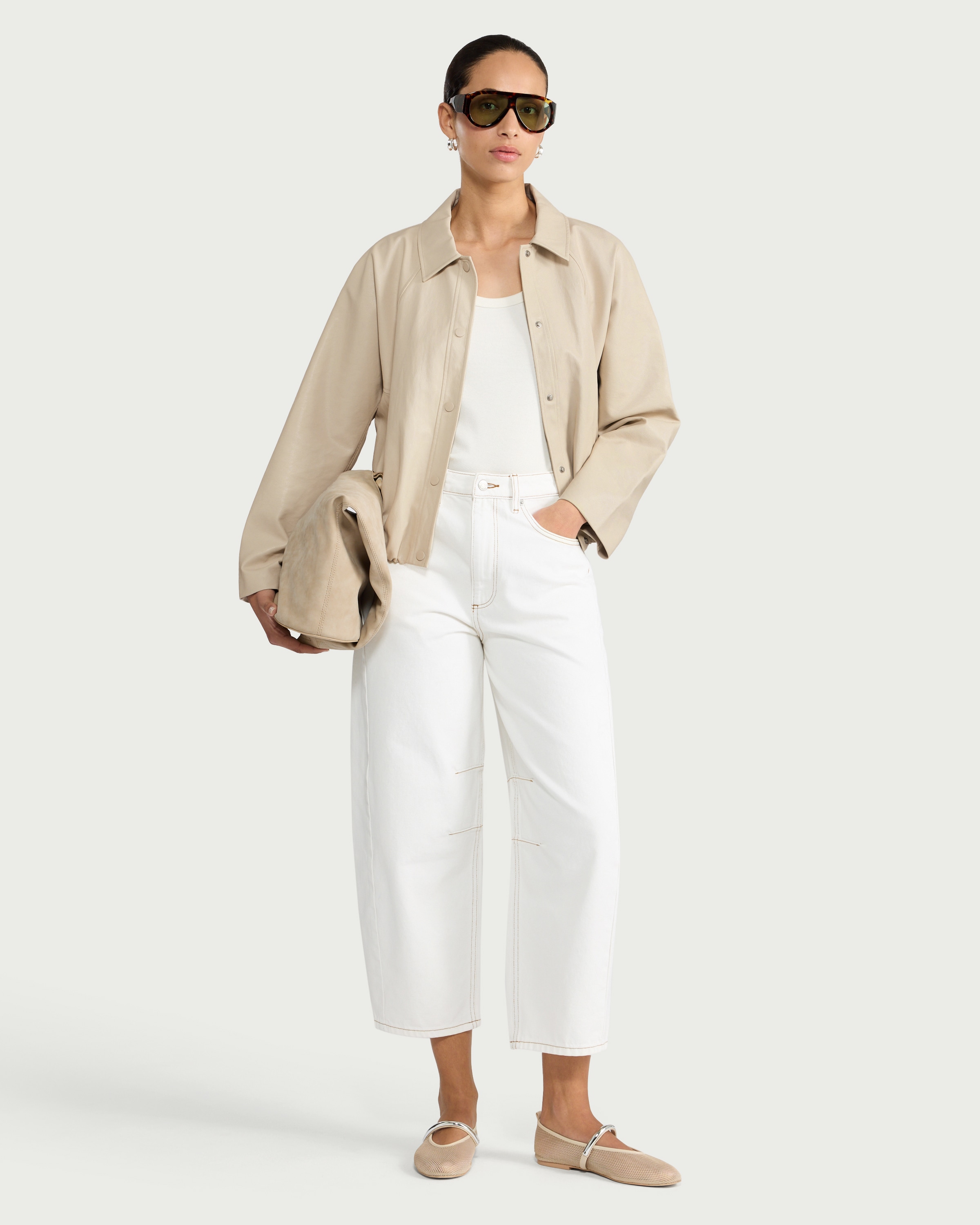 F&F Faux Leather Bubble Hem Jacket in Cream thumbnail 2