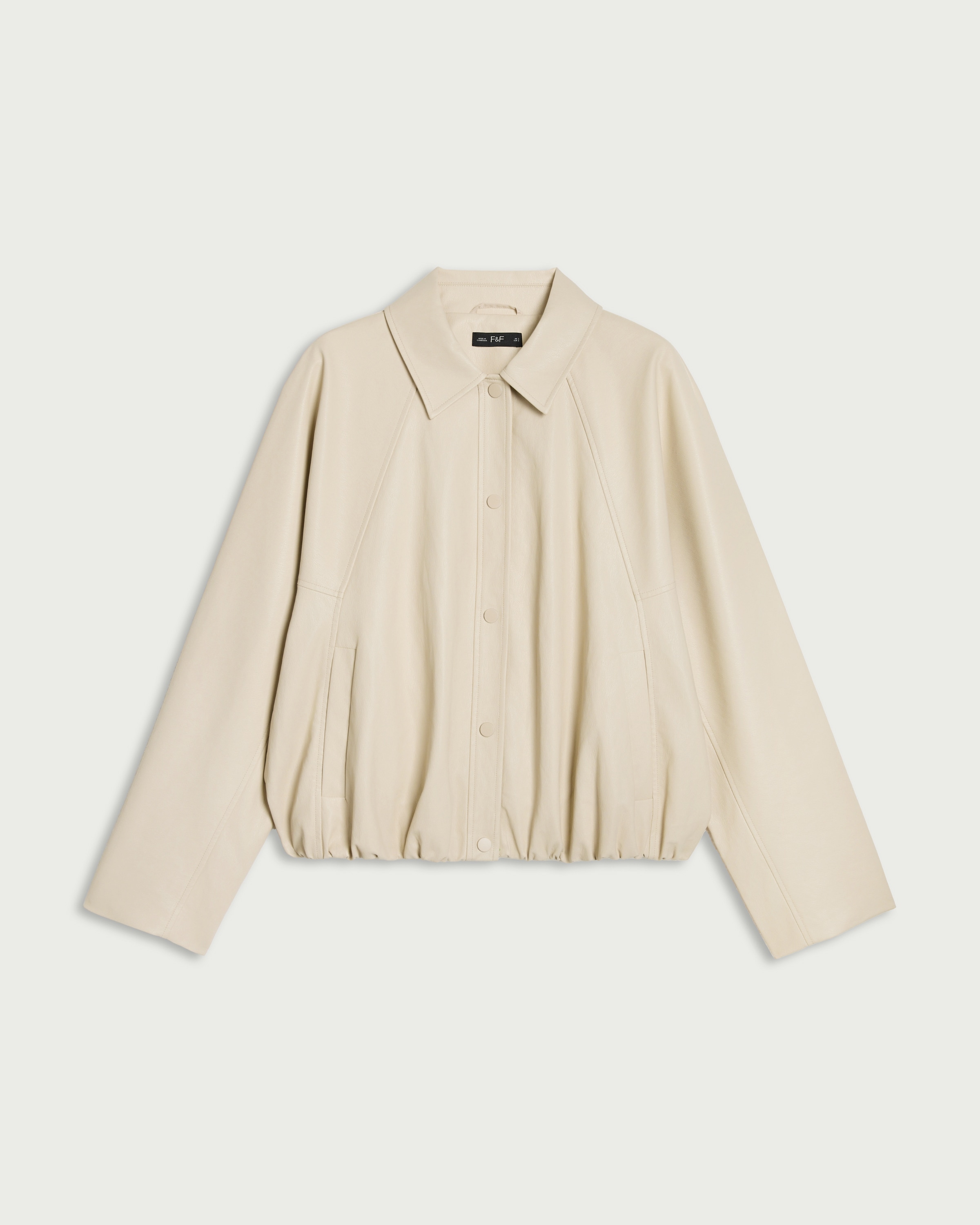 F&F Faux Leather Bubble Hem Jacket in Cream thumbnail 4