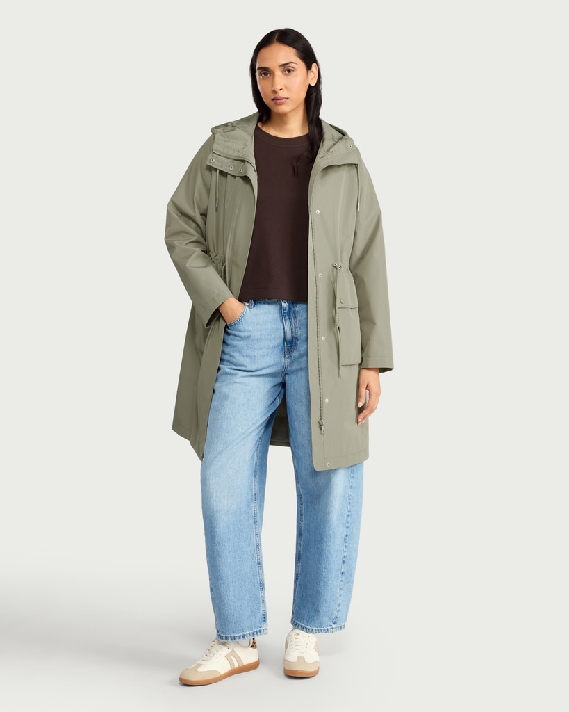 F&F Shower Resistant Drawstring Waist Hooded Raincoat in Khaki thumbnail 2
