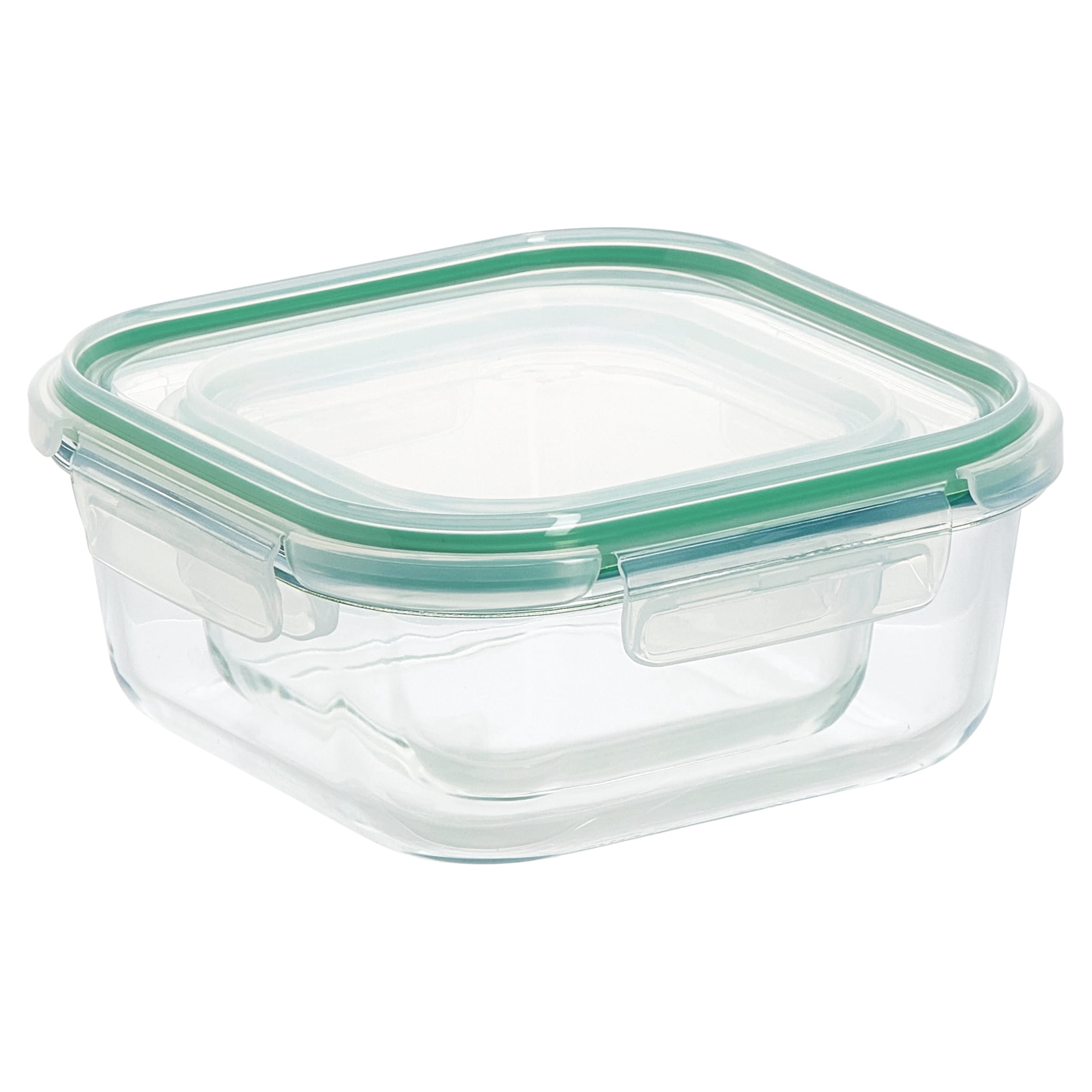 Go Cook Klip Green Glass Square Food Storage 450ml & 1100ml Twin Pack