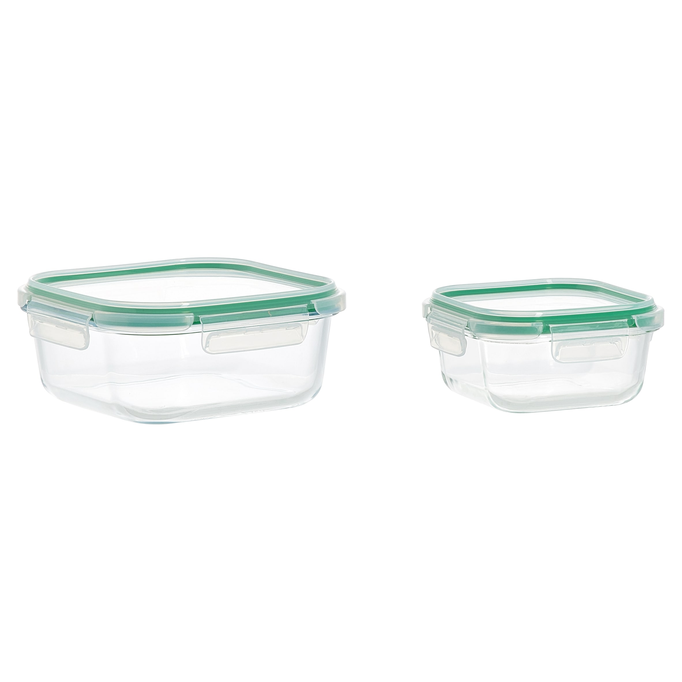 Go Cook Klip Green Glass Square Food Storage 450ml & 1100ml Twin Pack thumbnail 2