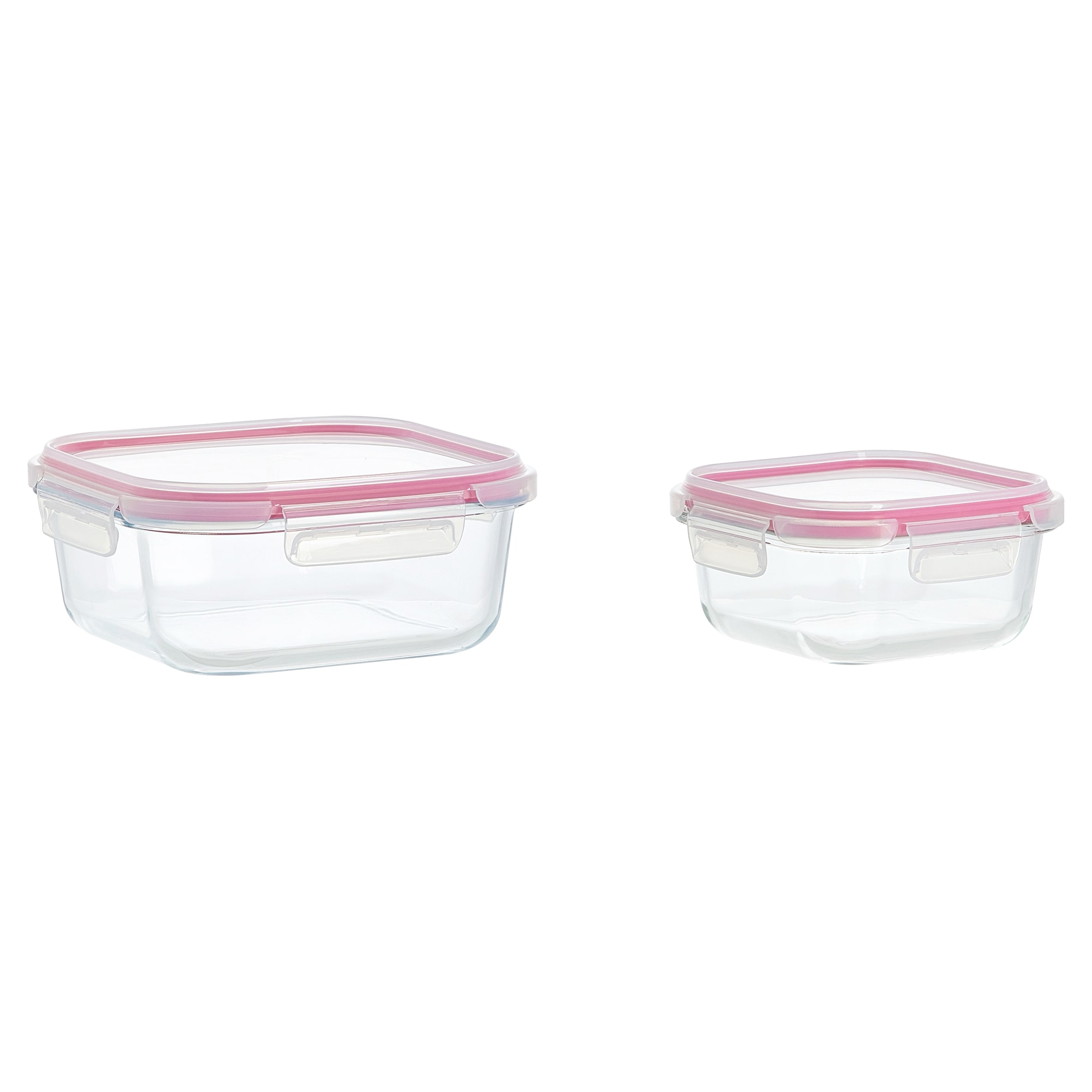 Go Cook Klip Pink Glass Square Food Storage 450ml & 1100ml Twin Pack thumbnail 2