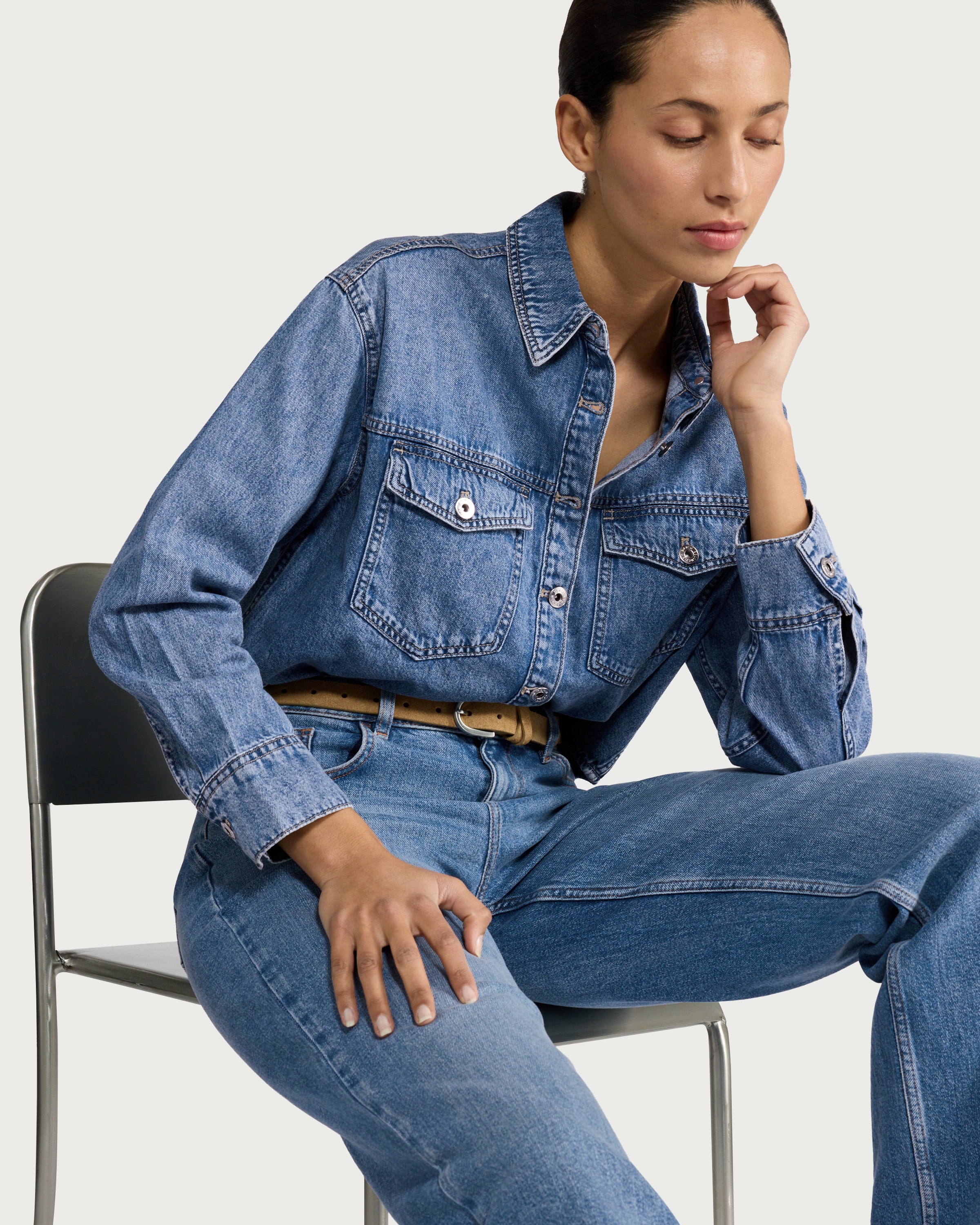 F&F Cotton Rich Denim Shirt in Blue thumbnail 2