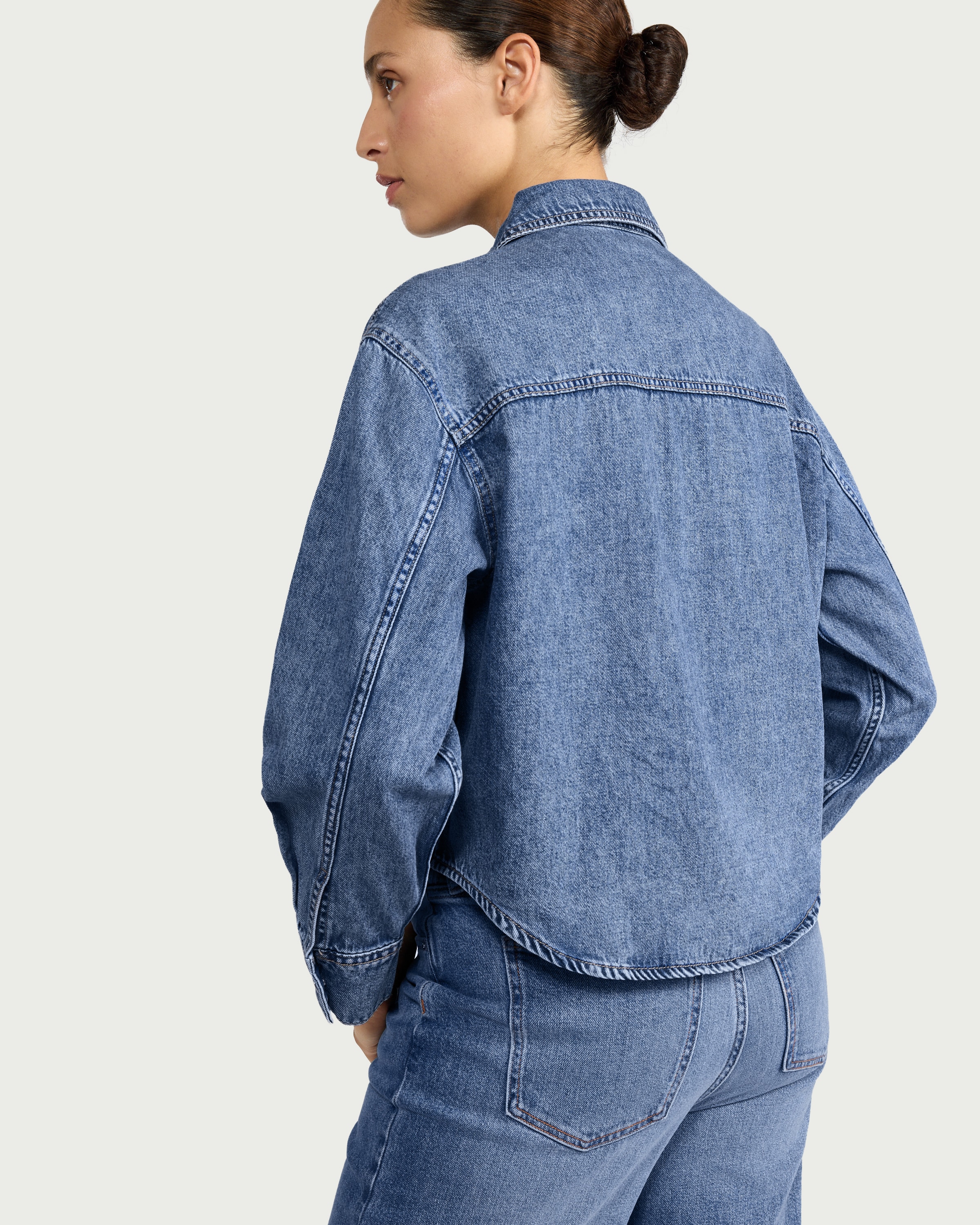 F&F Cotton Rich Denim Shirt in Blue thumbnail 3