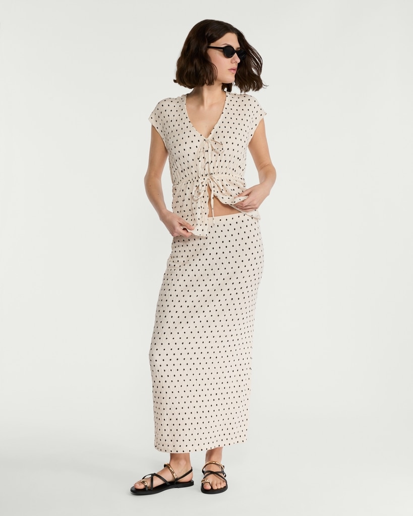 F&F Textured Polka Dot Tie Front Co-ord Top in Multi White thumbnail 2