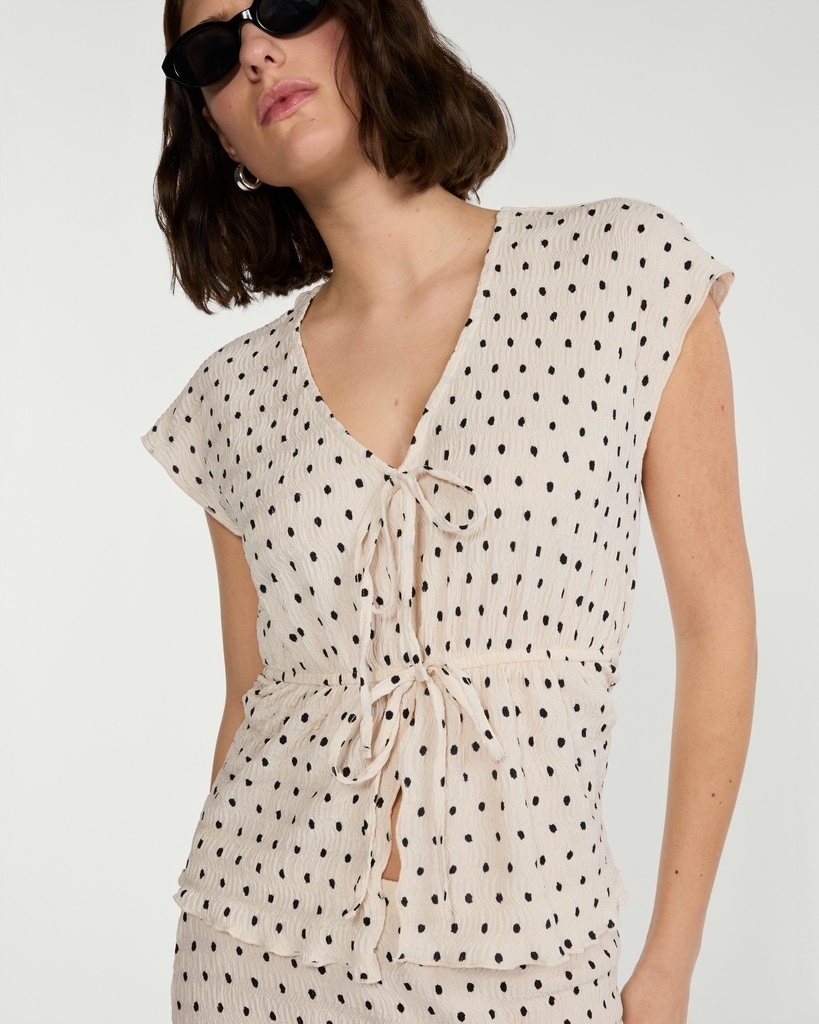 F&F Textured Polka Dot Tie Front Co-ord Top in Multi White