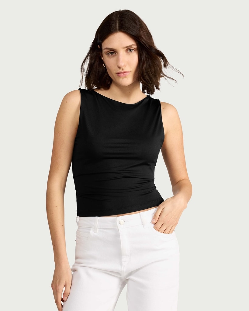 F&F Polyamide Slash Neck Sleeveless Top in Black thumbnail 2