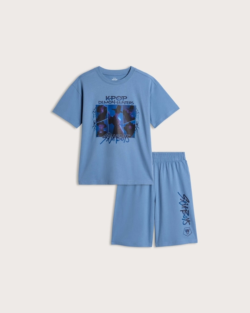K-Pop Demon Hunters 2-Piece Pure Cotton Pyjama Set in Blue