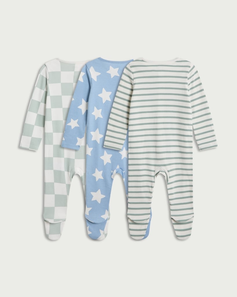 F&F Baby 3-Pack Pure Cotton Printed Sleepsuits in Multi thumbnail 2