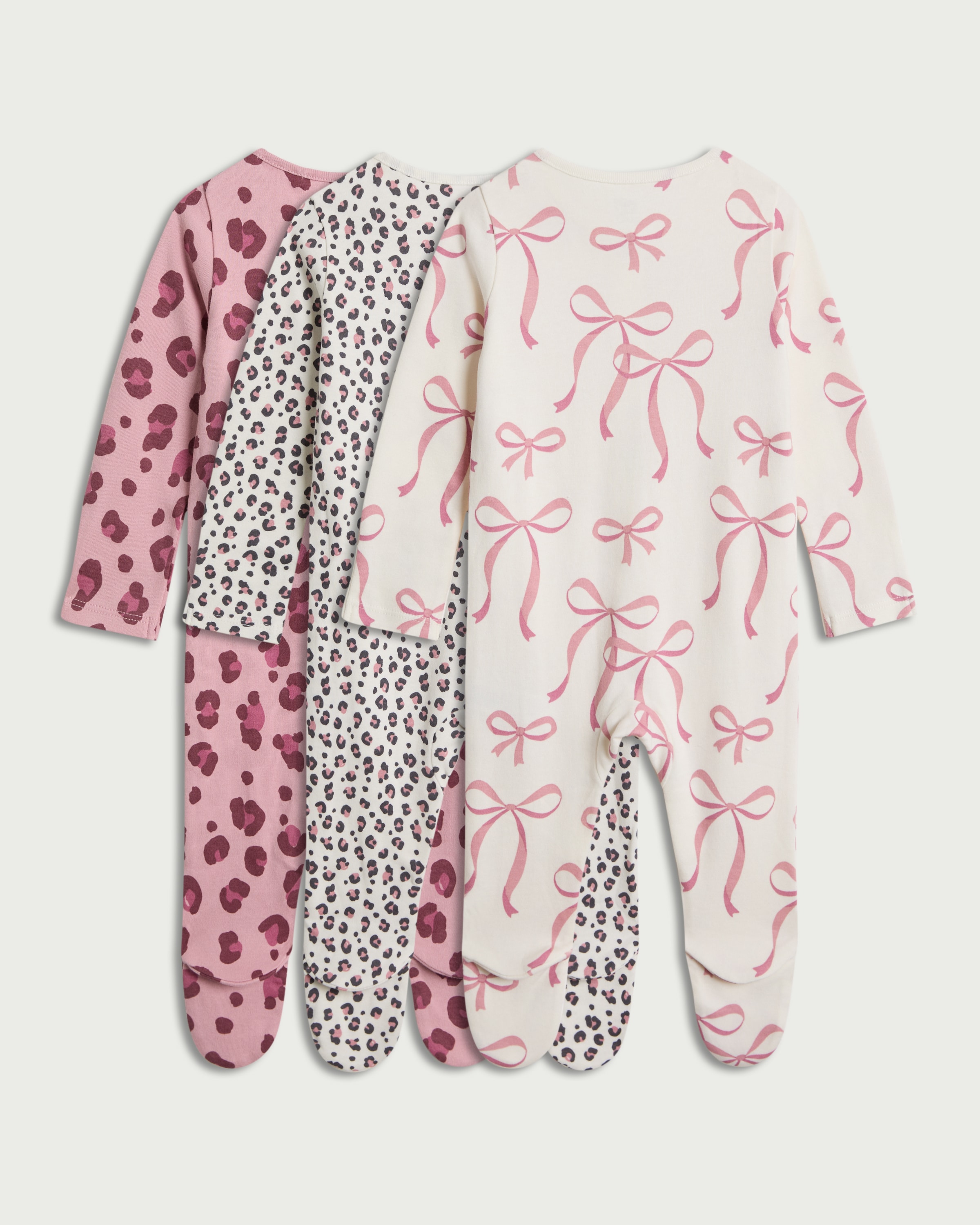 F&F Baby 3-Pack Pure Cotton Sleepsuits in Pink thumbnail 2