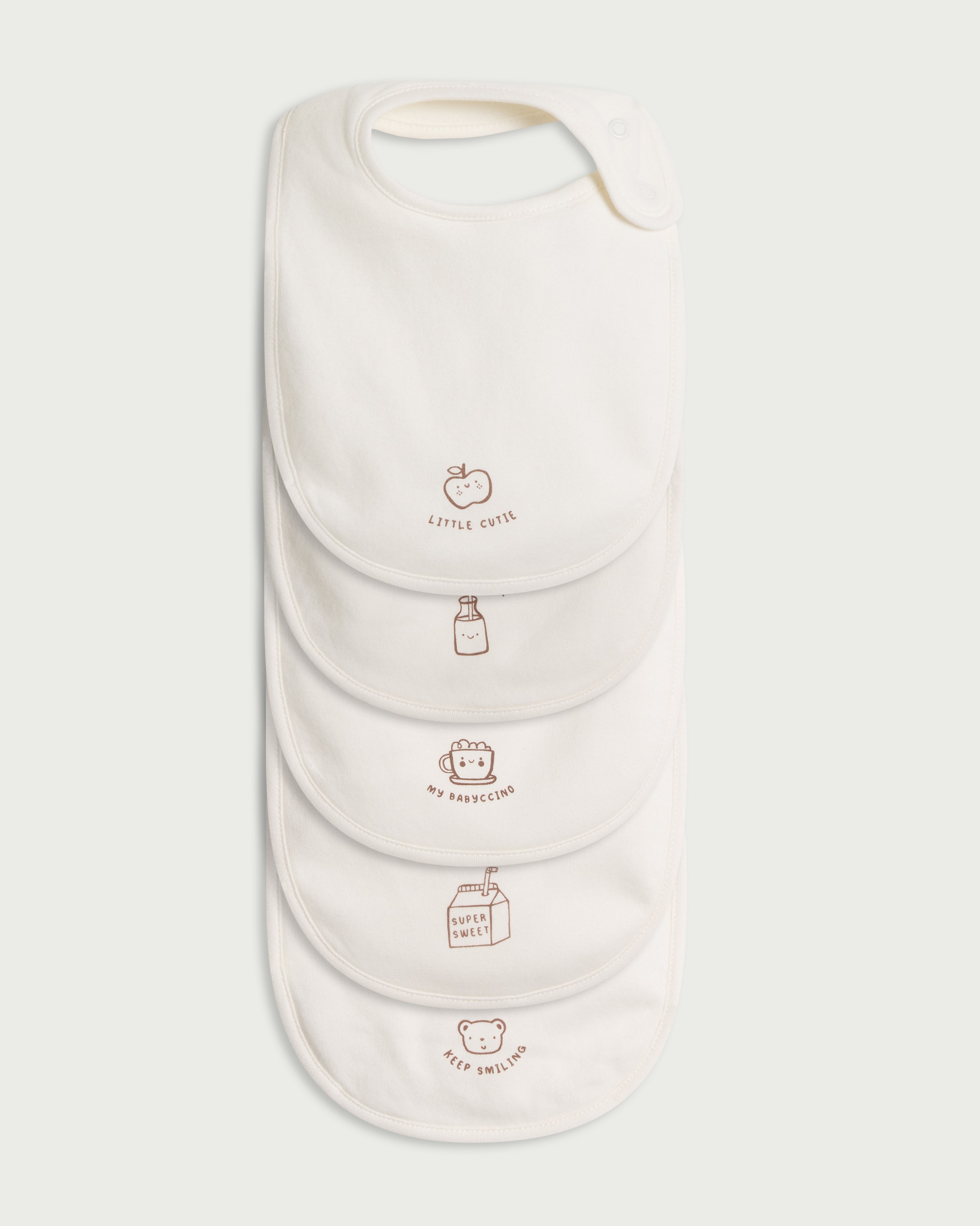 F&F Baby 5-Pack Pure Cotton Printed Bibs in White