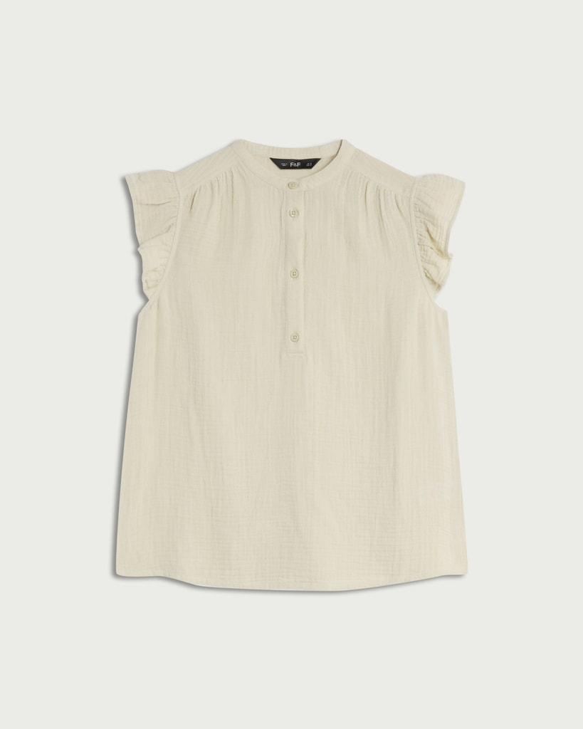 F&F Pure Cotton Double Cloth Ruffle Sleeved Blouse in Green thumbnail 4