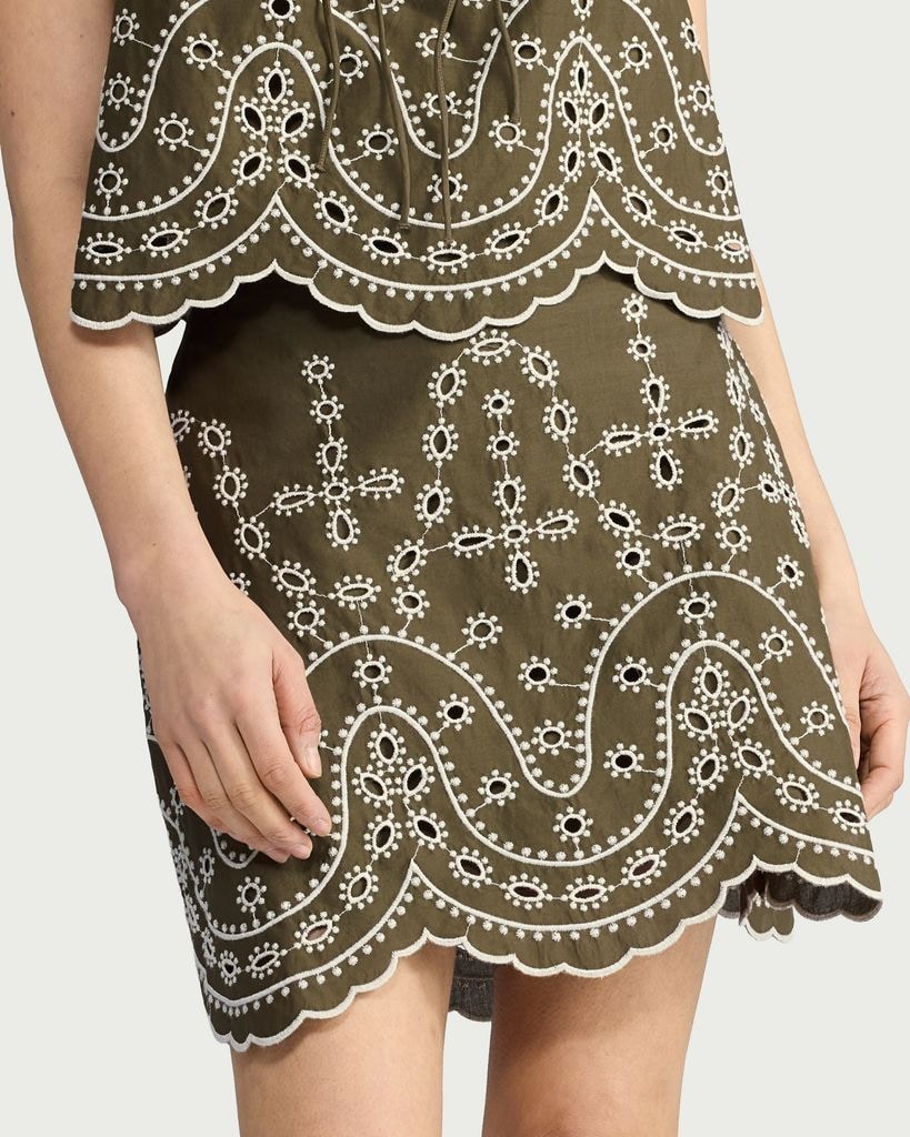 F&F Pure Cotton Embroidered Co-ord Mini Skirt in Khaki thumbnail 2