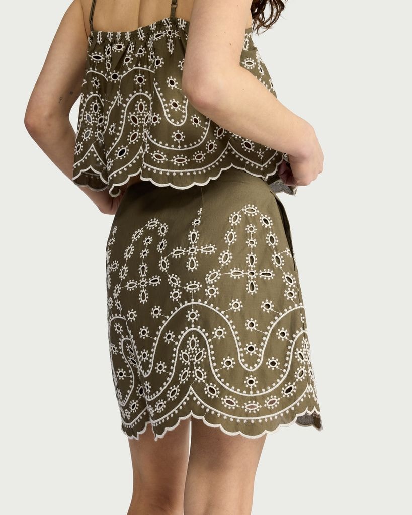 F&F Pure Cotton Embroidered Co-ord Mini Skirt in Khaki thumbnail 3