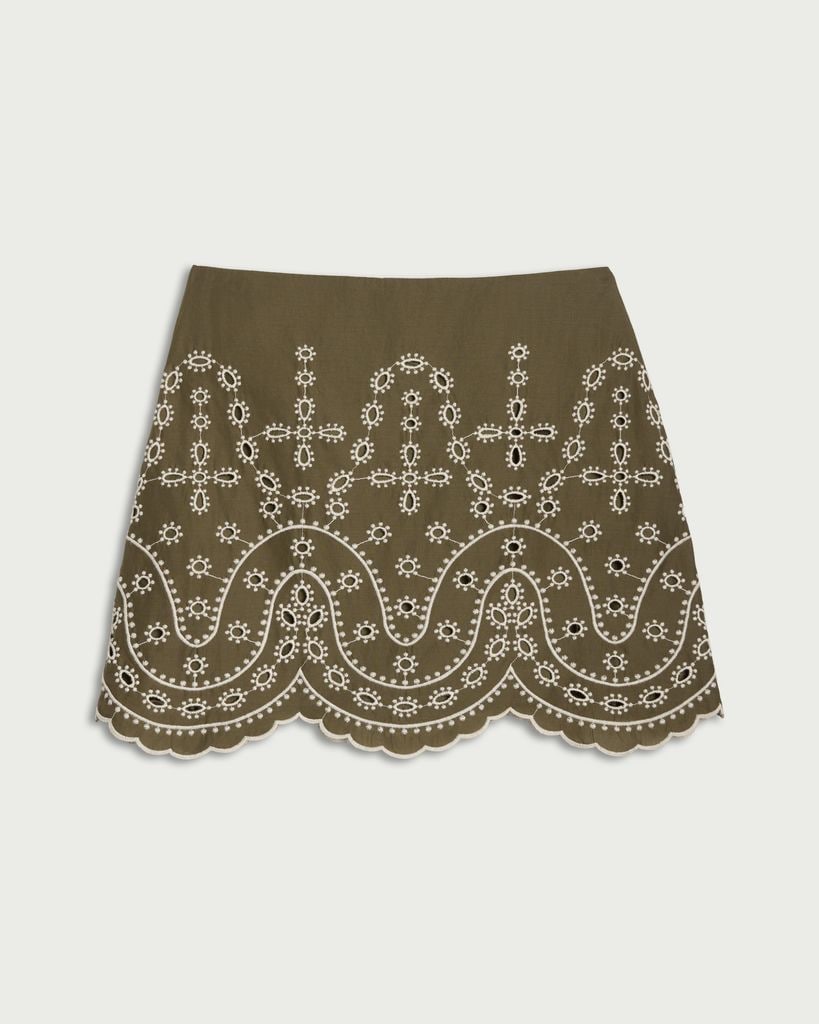 F&F Pure Cotton Embroidered Co-ord Mini Skirt in Khaki thumbnail 4