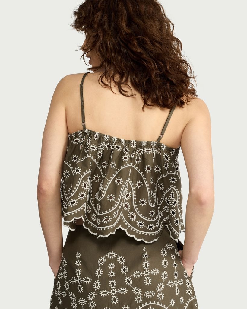 F&F Pure Cotton Embroidered Co-ord Top in Khaki thumbnail 2