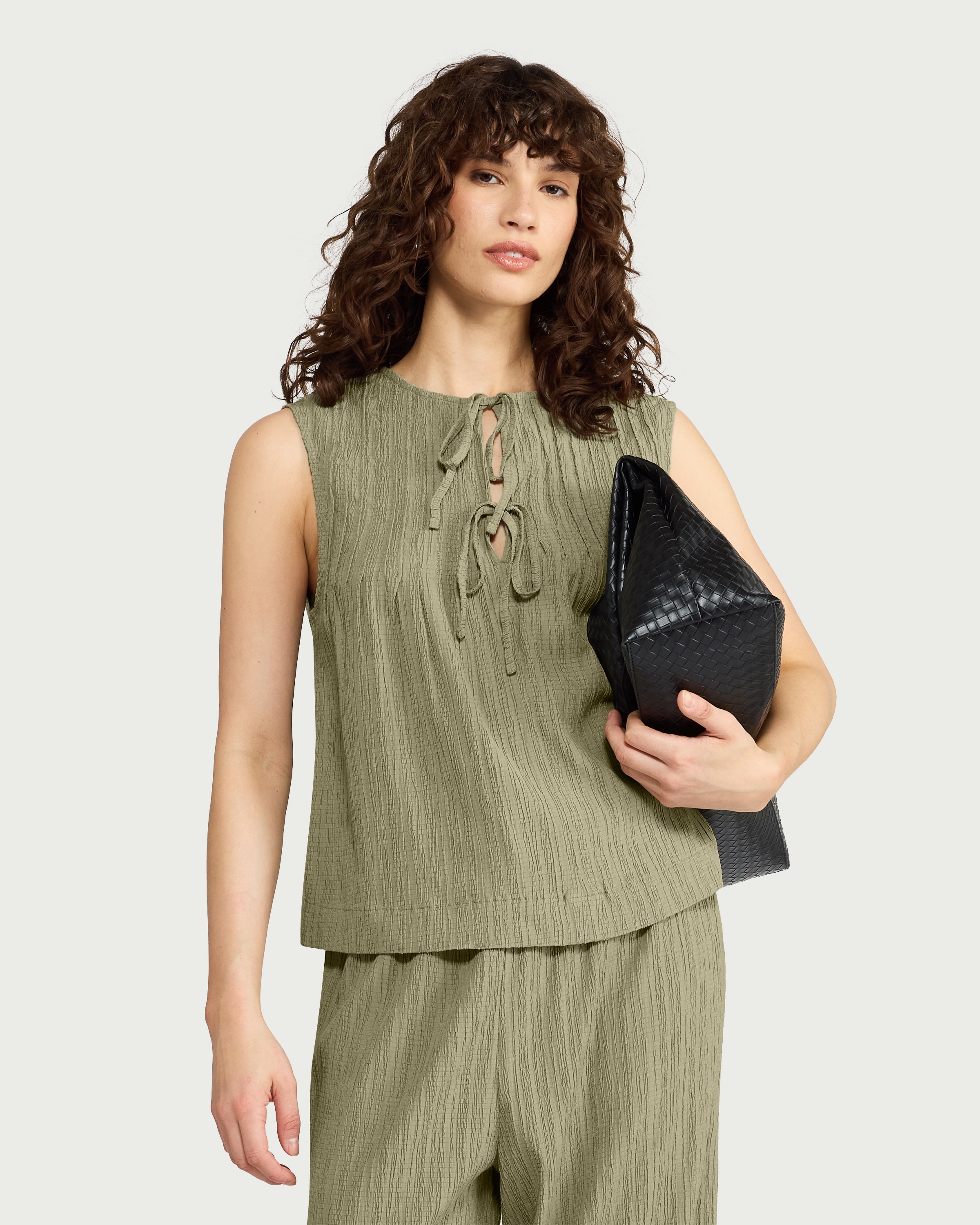 F&F Textured Tie Front Co-ord Top in Green