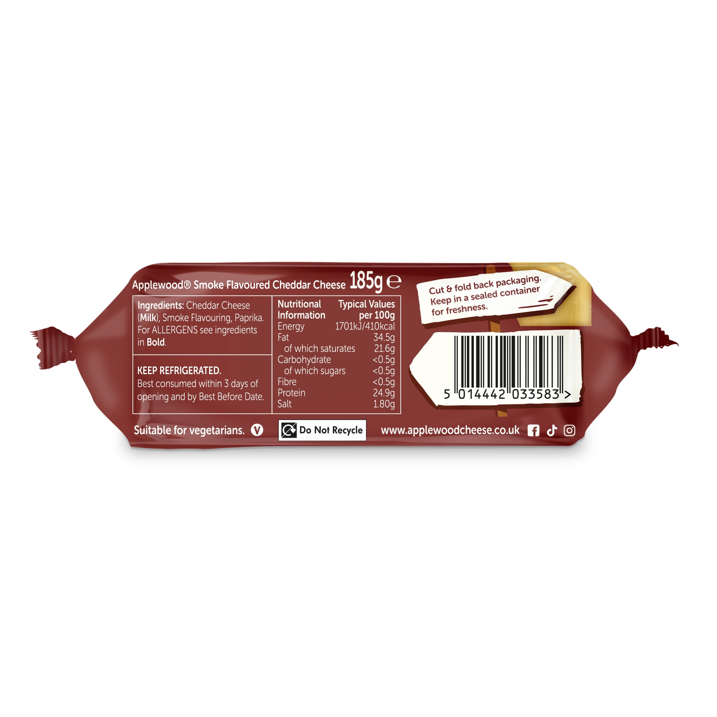 Applewood Original Smoky Cheddar Cheese Bar 185g thumbnail 2