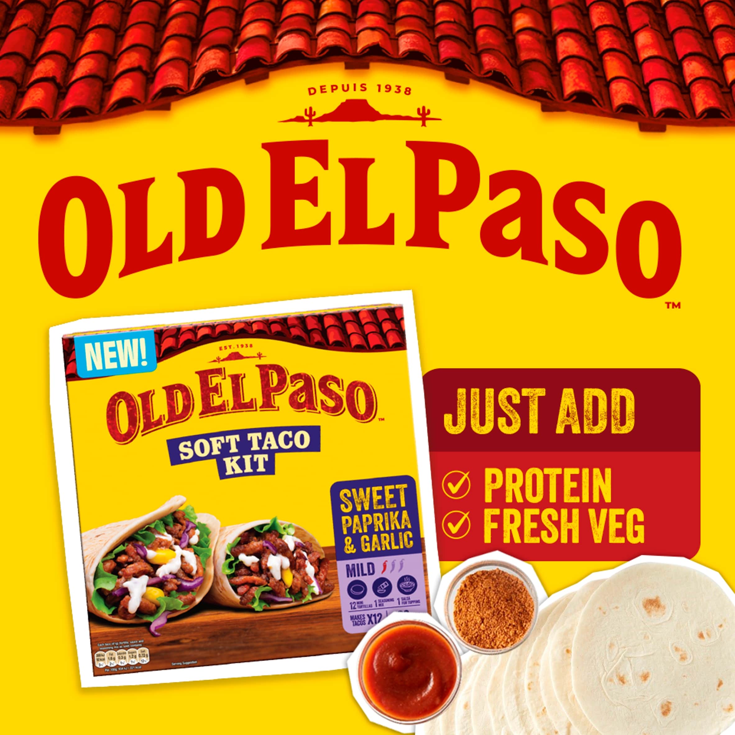 Old El Paso Soft Taco Kit Sweet Paprika & Garlic 499g thumbnail 2