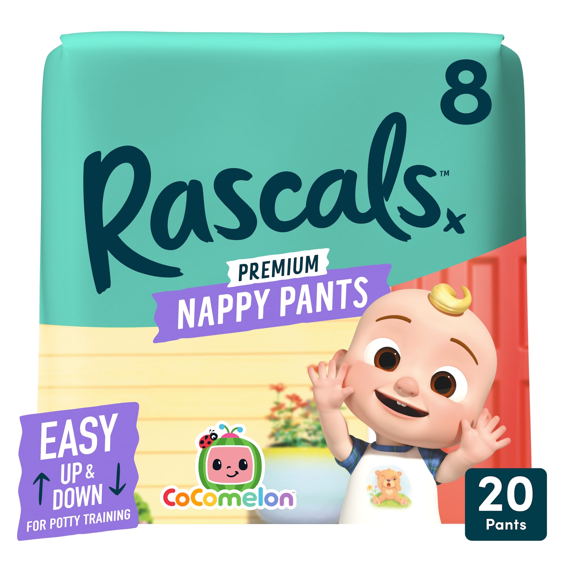 Rascals Premium CoComelon Nappy Pants, Size 8, 20 Unisex Pants