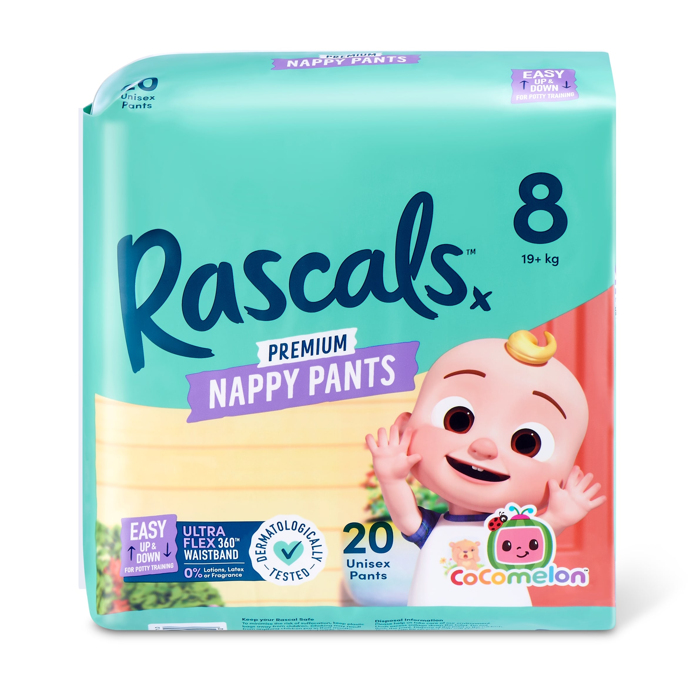 Rascals Premium CoComelon Nappy Pants, Size 8, 20 Unisex Pants thumbnail 2