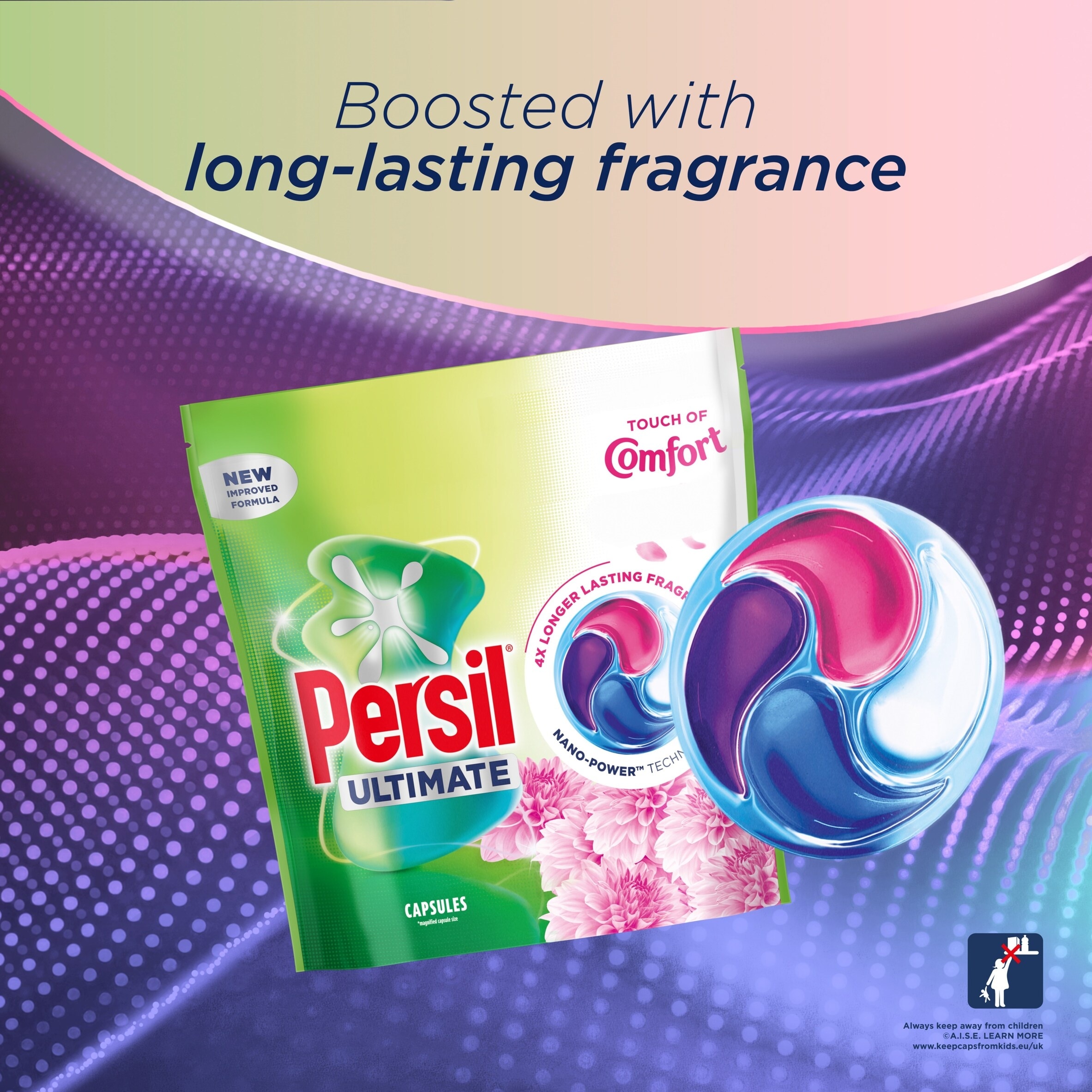 Persil Ultimate Touch of Comfort Laundry Washing Detergent Capsules XL Mega Pack 44 Washes 598g thumbnail 2