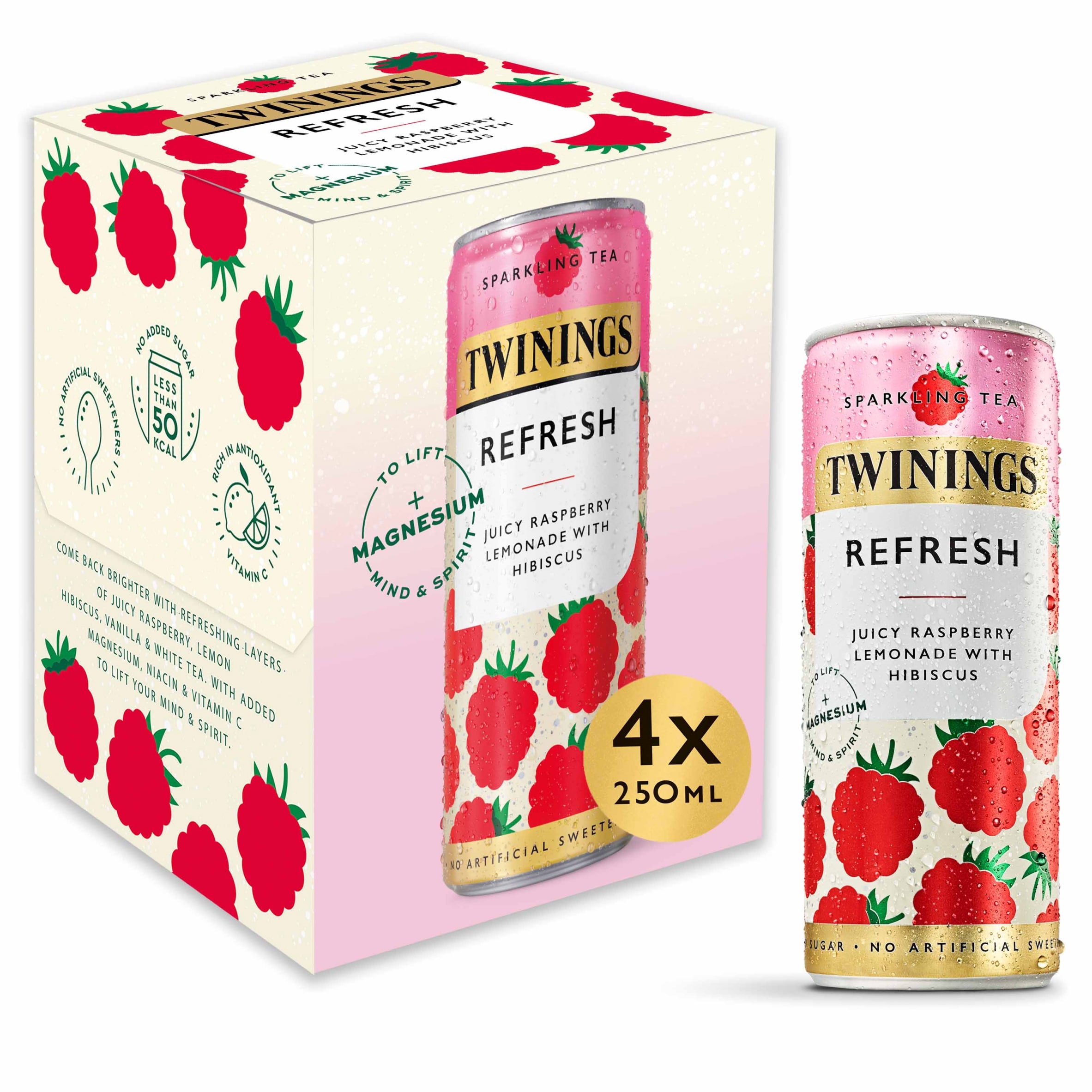 Twinings Sparkling Tea refresh Juicy Raspberry Lemonade with Hibiscus 4x250ml