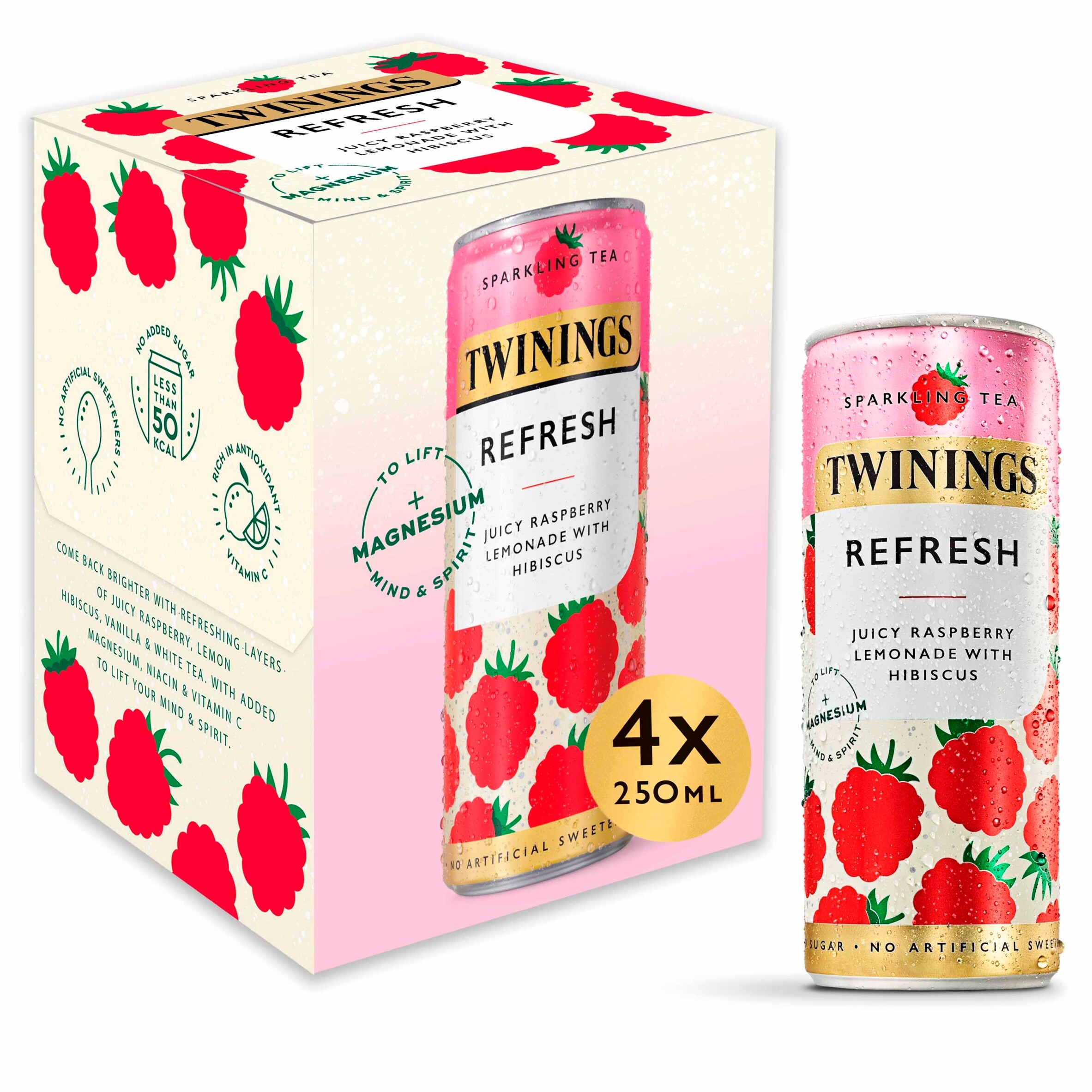 Twinings Sparkling Tea refresh Juicy Raspberry Lemonade with Hibiscus 4x250ml thumbnail 2
