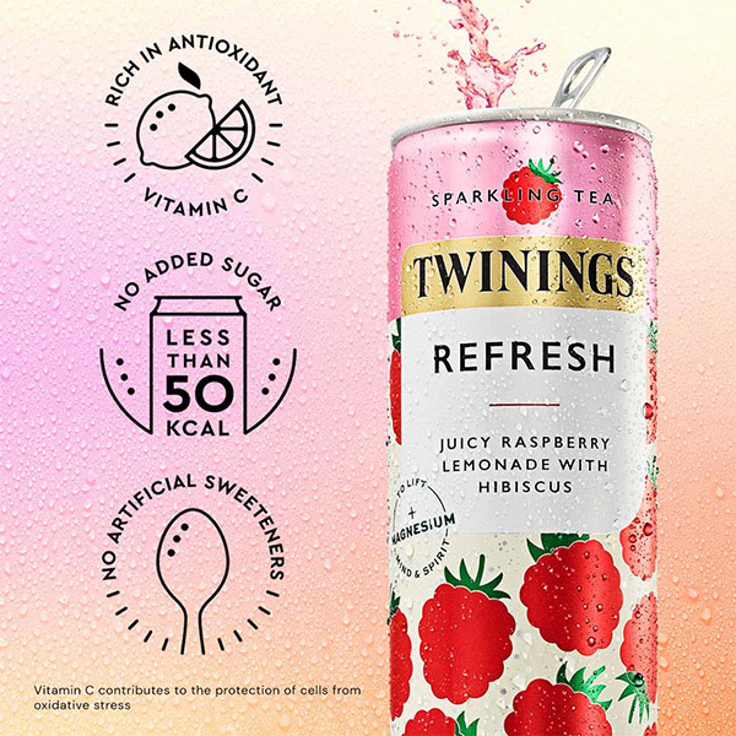 Twinings Sparkling Tea refresh Juicy Raspberry Lemonade with Hibiscus 4x250ml thumbnail 4