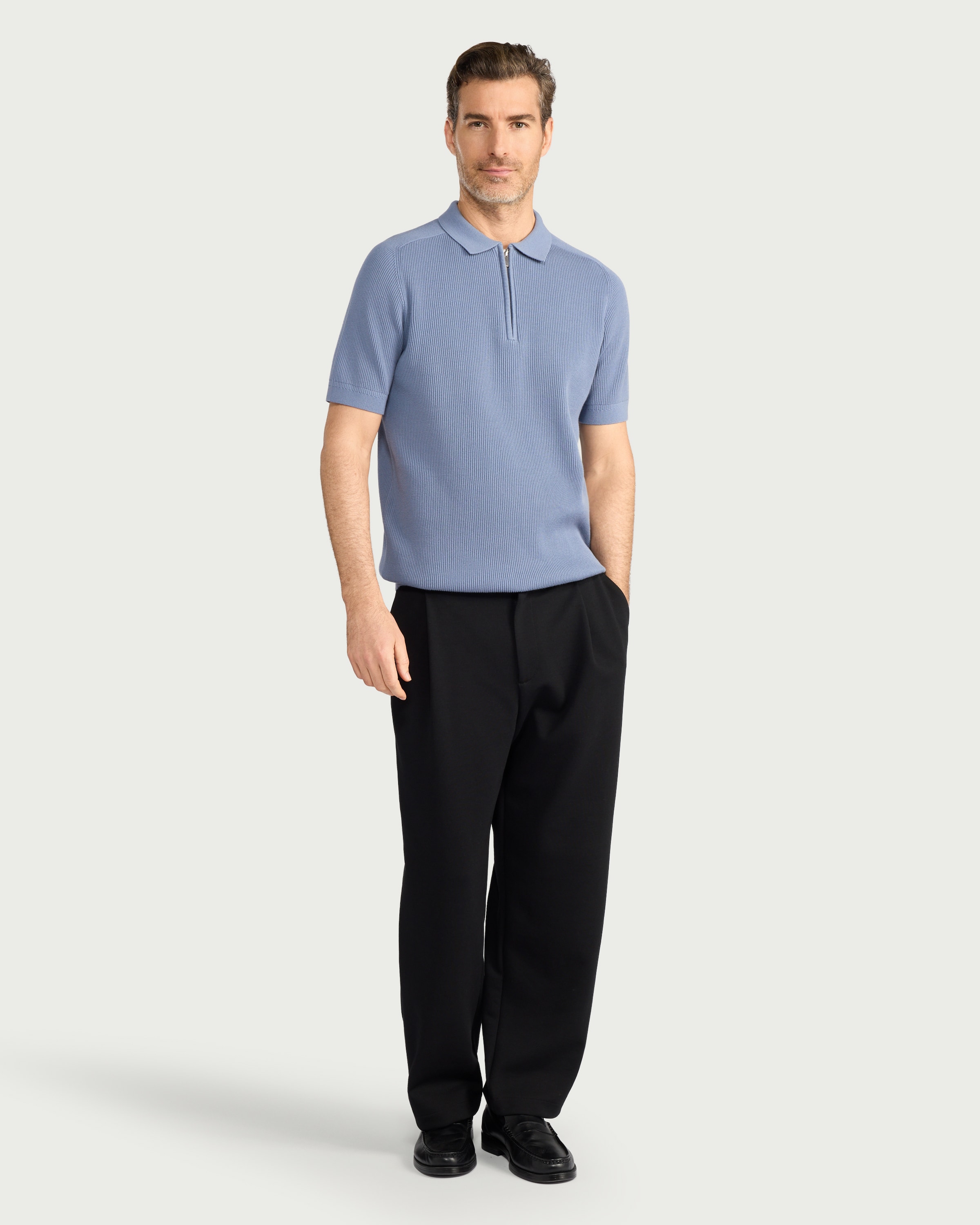 F&F Pure Cotton Knitted Polo Shirt in Blue