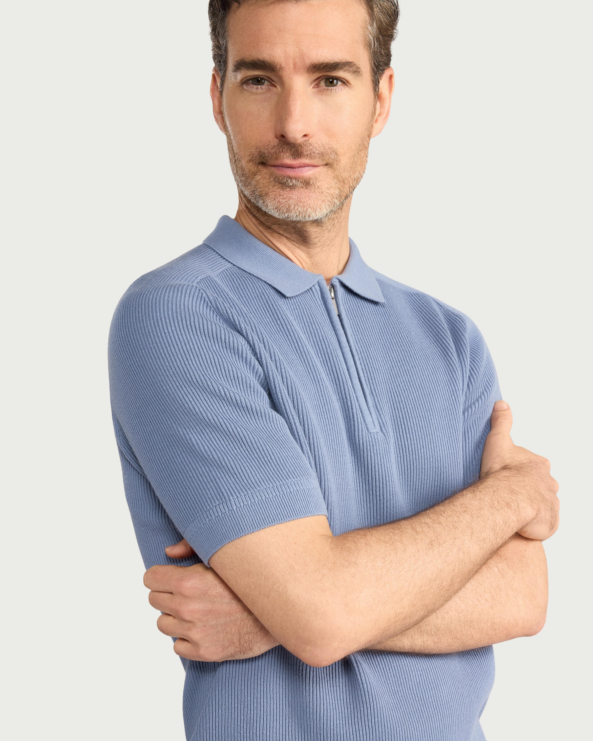 F&F Pure Cotton Knitted Polo Shirt in Blue thumbnail 2