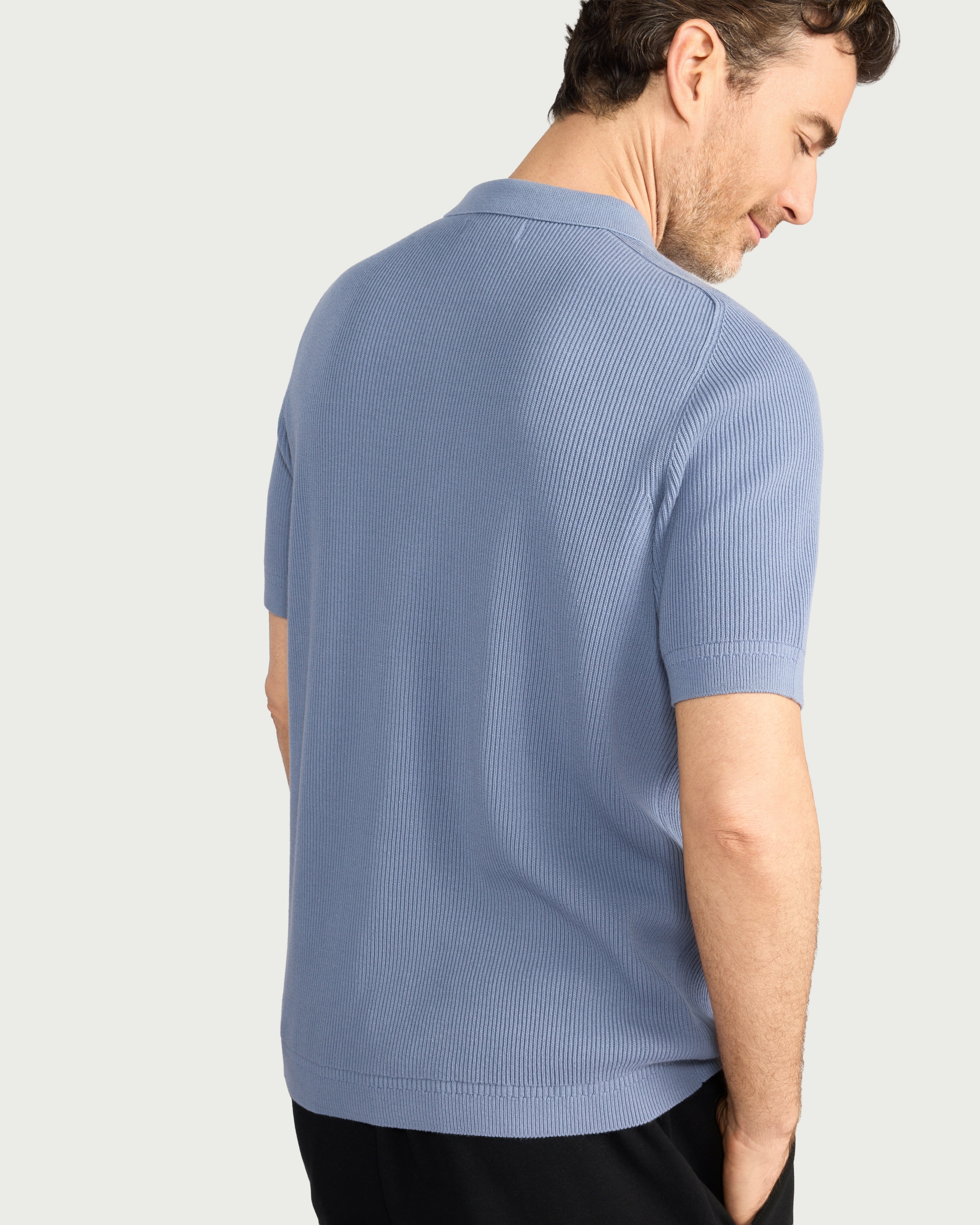 F&F Pure Cotton Knitted Polo Shirt in Blue thumbnail 3