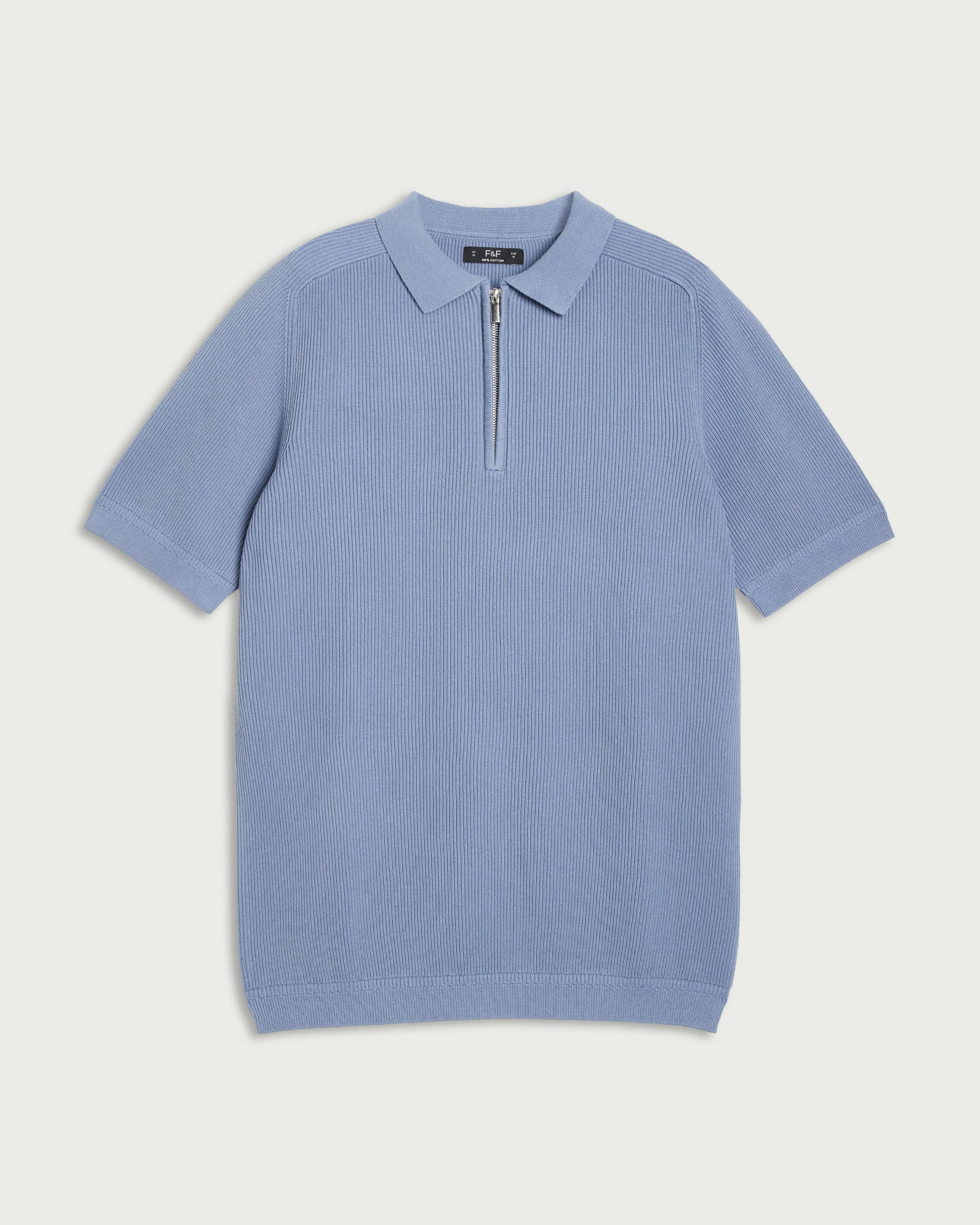 F&F Pure Cotton Knitted Polo Shirt in Blue thumbnail 4